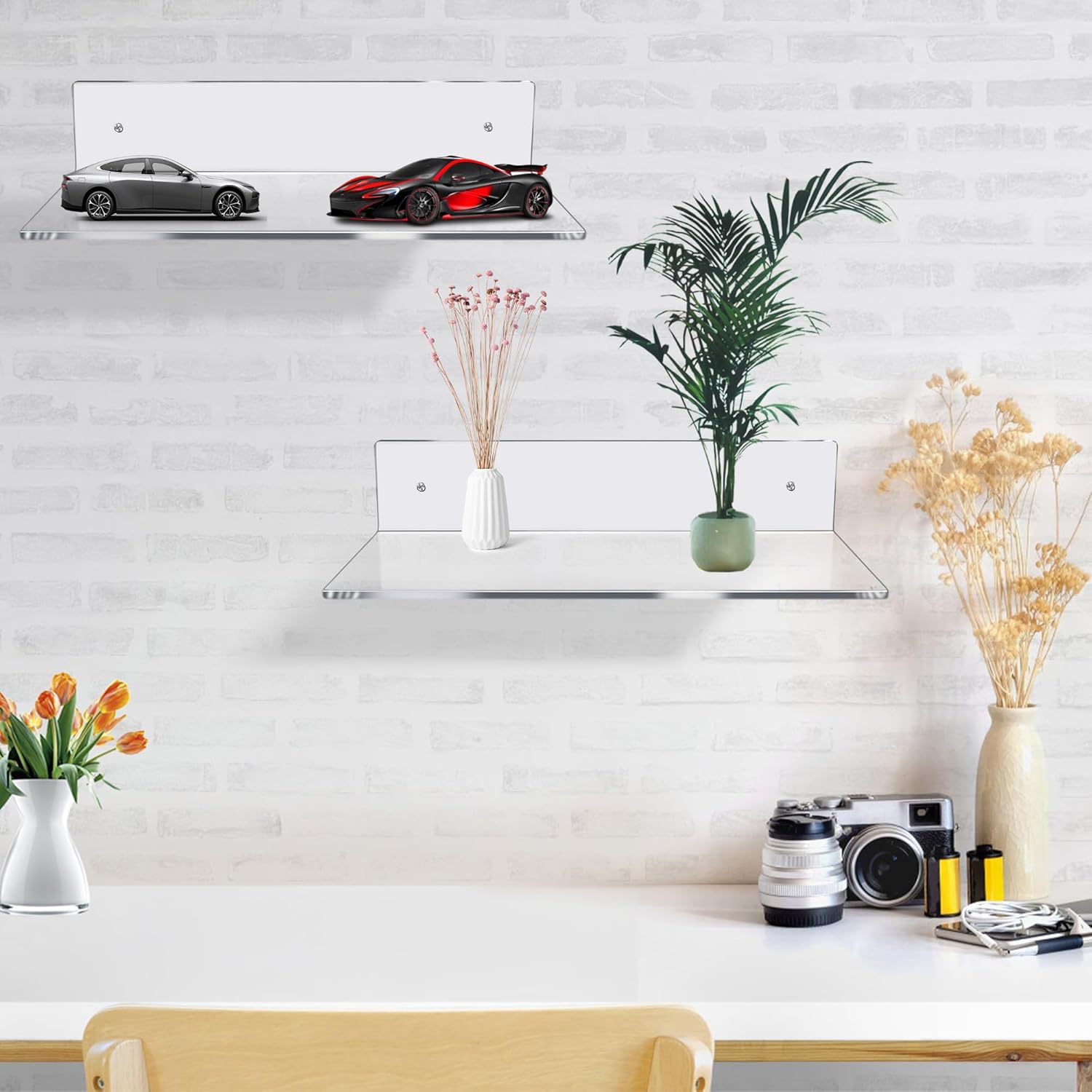 12 Inch L-Shaped Acrylic Floating Shelf 2 Pack