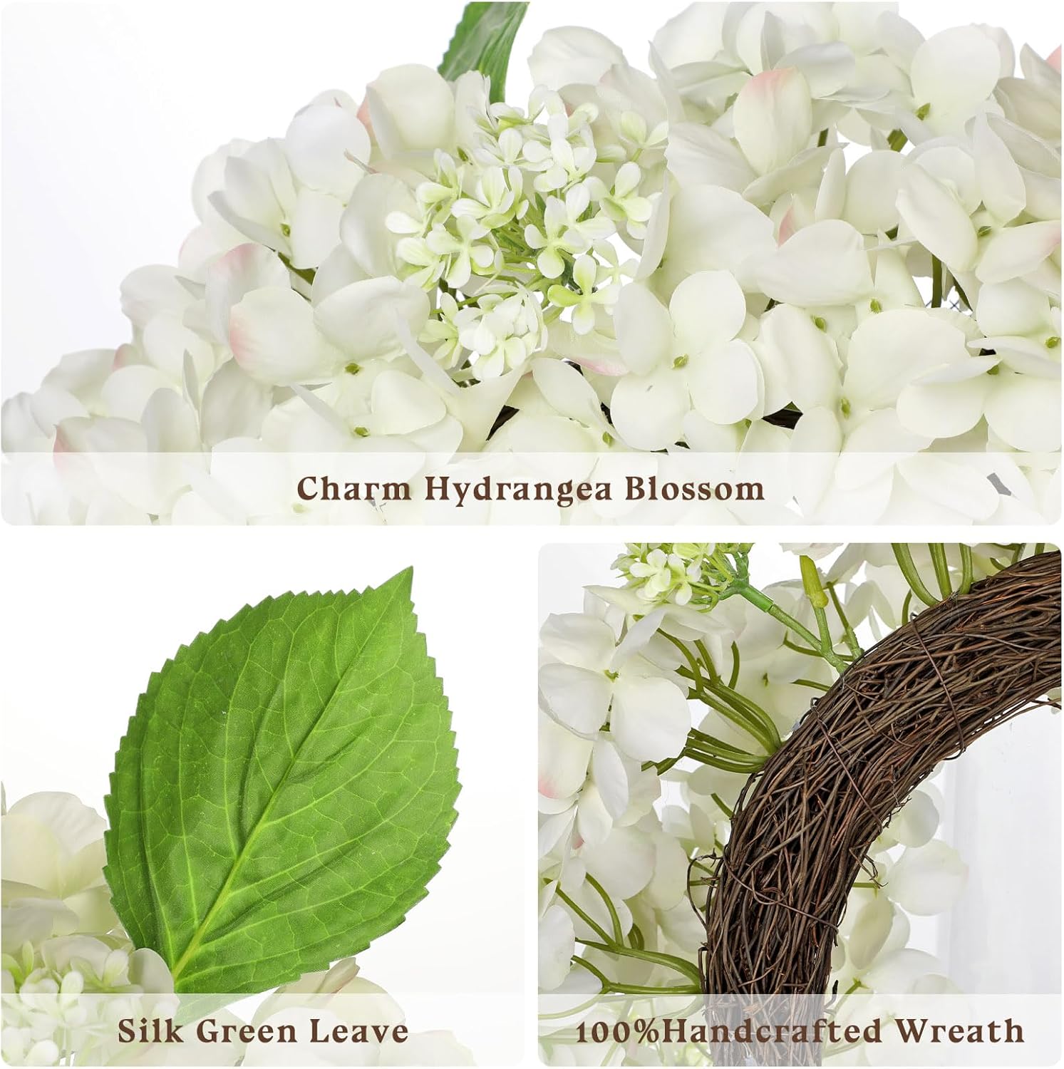 20 Inch Artificial White Hydrangea Door Wreath
