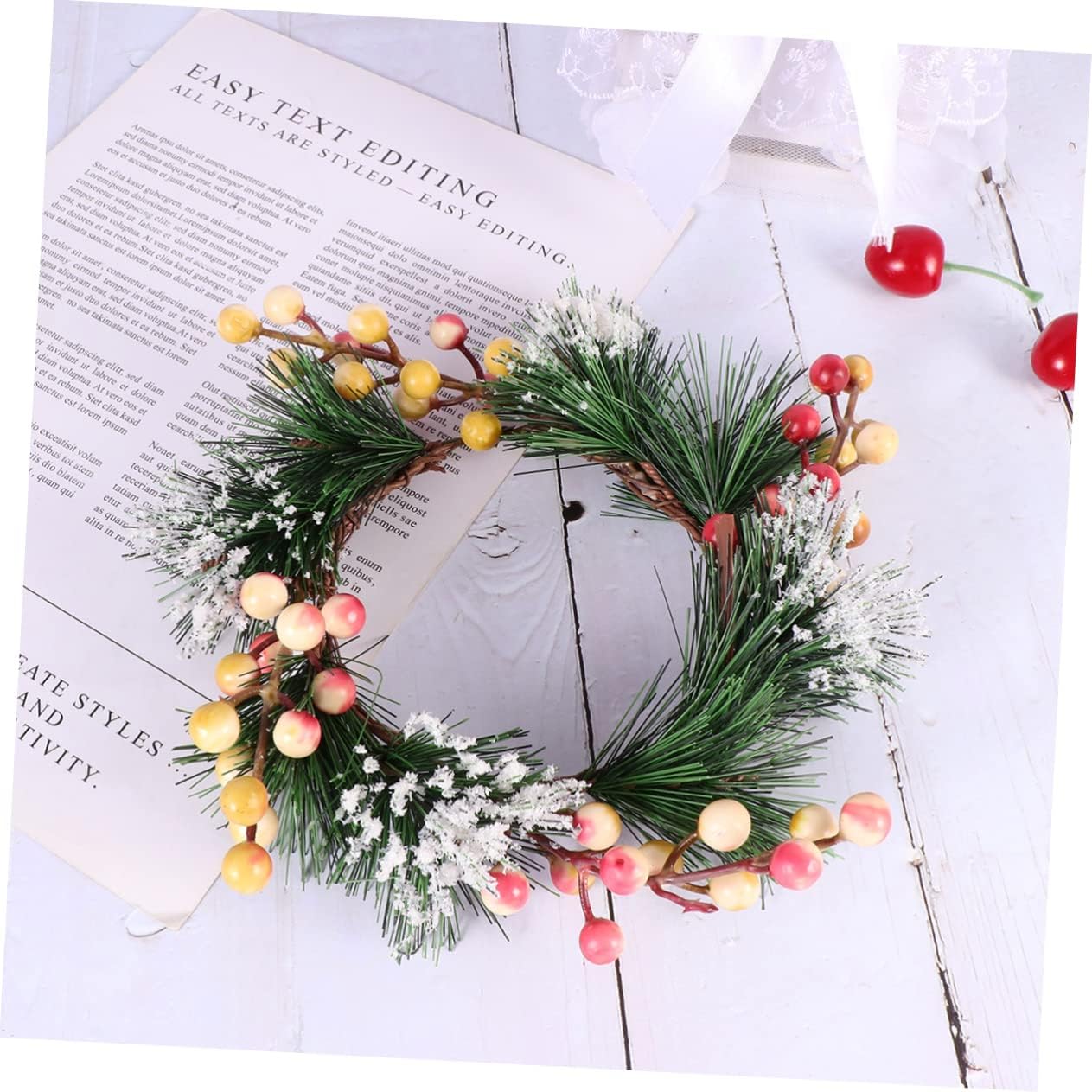 LIFKOME Simulated Berry Pink Flower Wall Decor Wreath Front Door Hanger