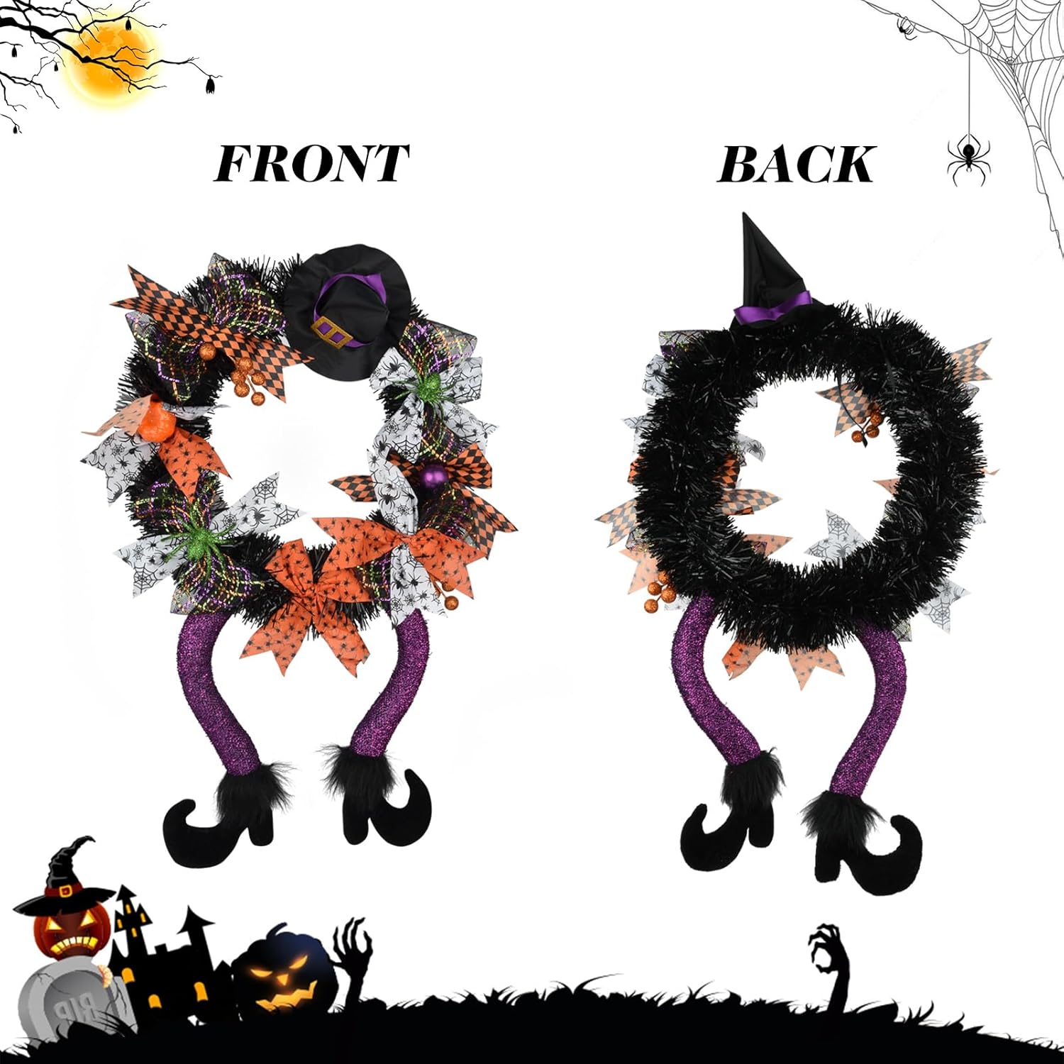 Halloween Witch Door Wreath 24 Inch Decor