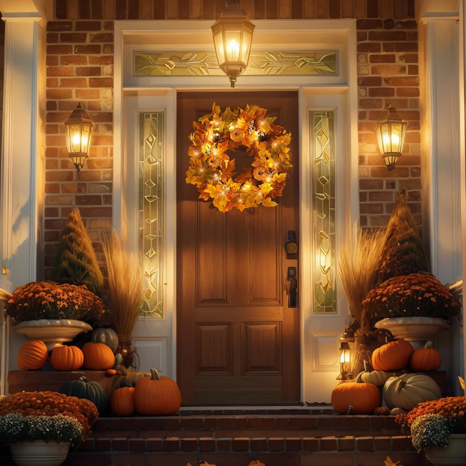 Fall Wreaths with Timer Lights for Front Door