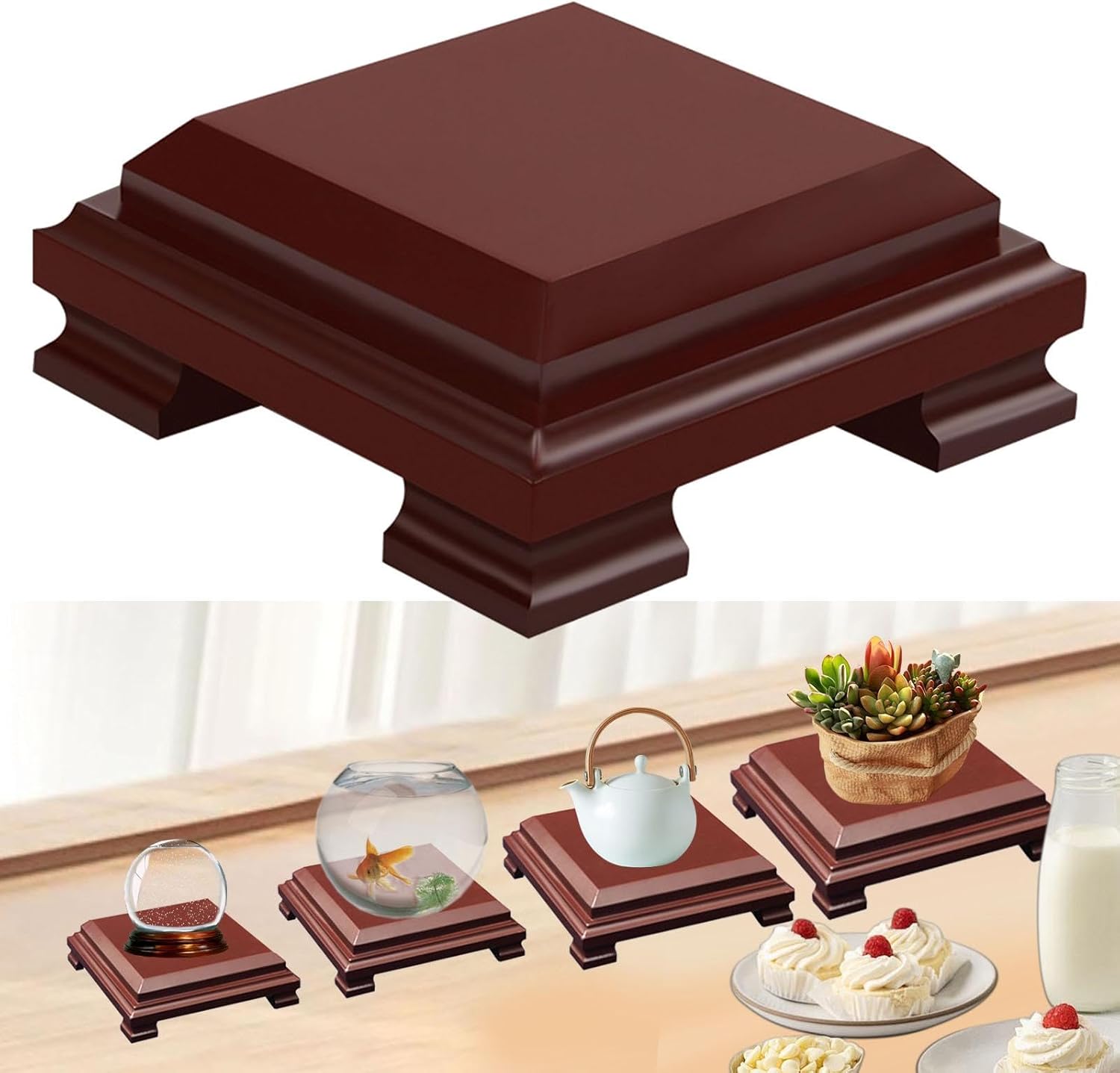 DYNWAVE Square Wooden Display Base for Vases and Plants