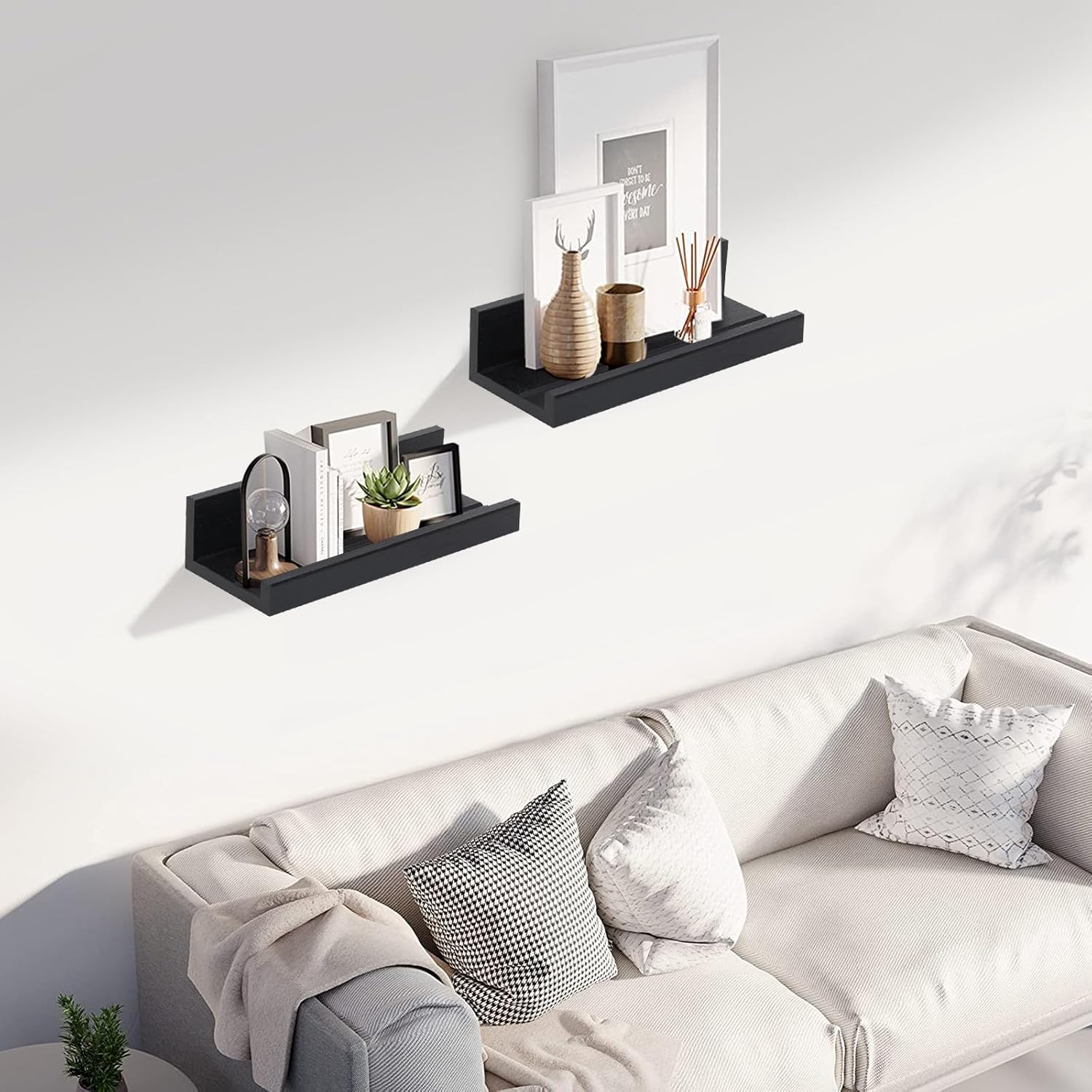 Muzilife 12 Inch Floating Wall Shelves Set of 2 Black