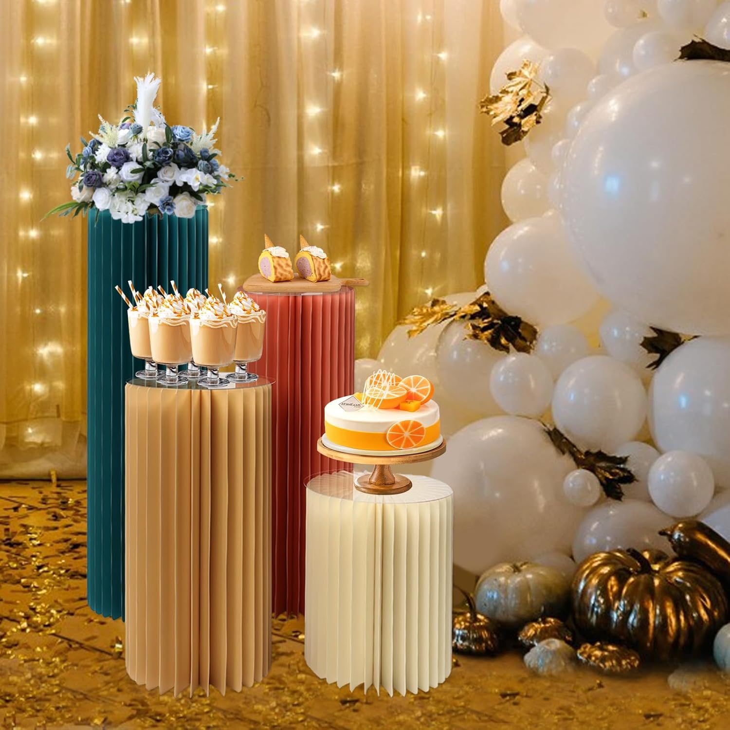 3 Pcs Foldable Accordion Cylinder Paper Display Stand for Flowers and Decor