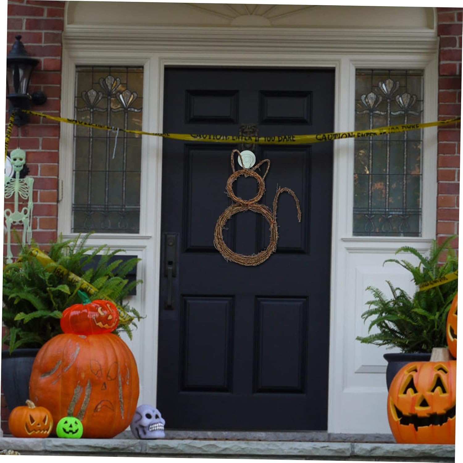 VALICLUD Cat Shape Rattan Wreath Halloween Door Decor Accent