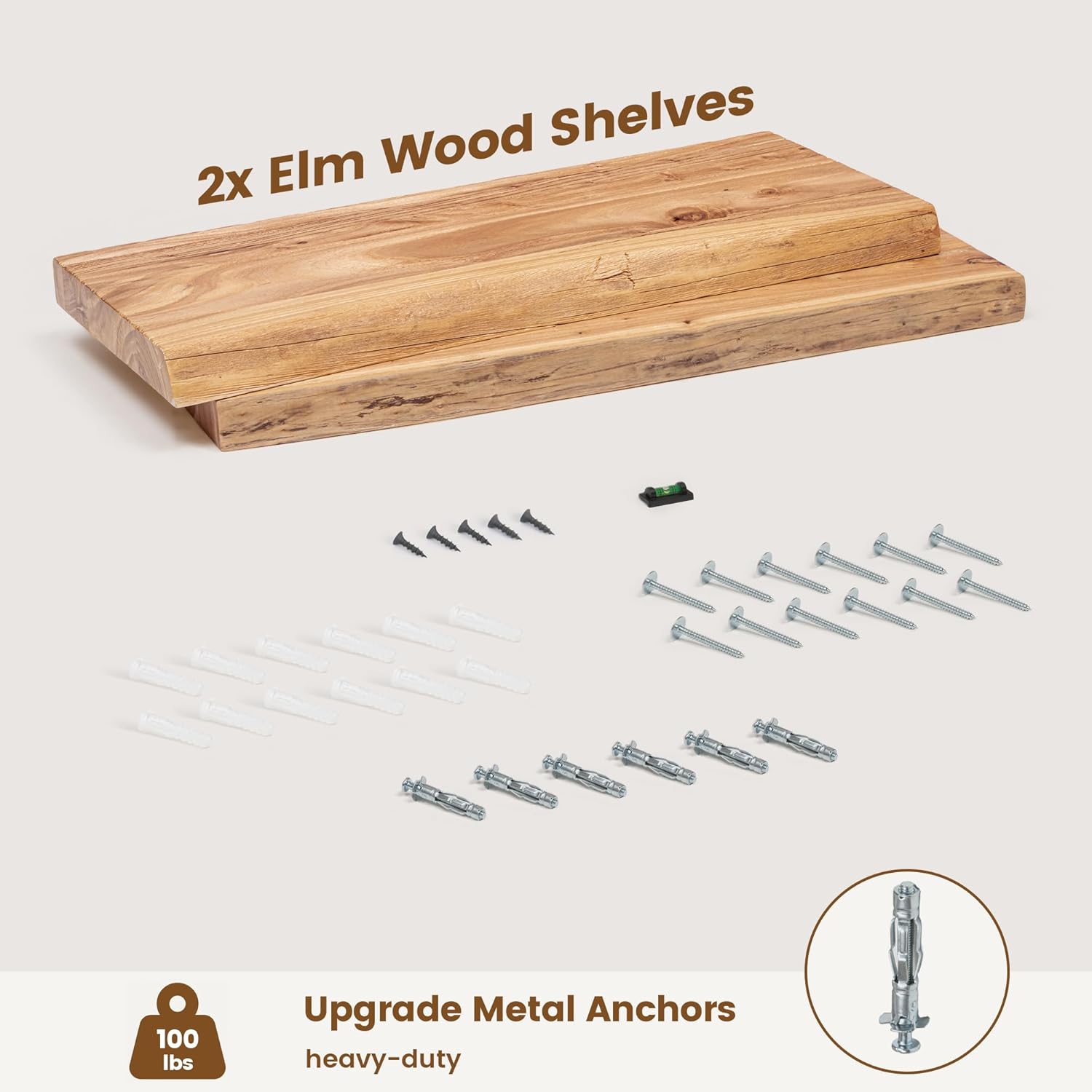Venusmiles Reclaimed Elm Wood Floating Shelves Set of 2