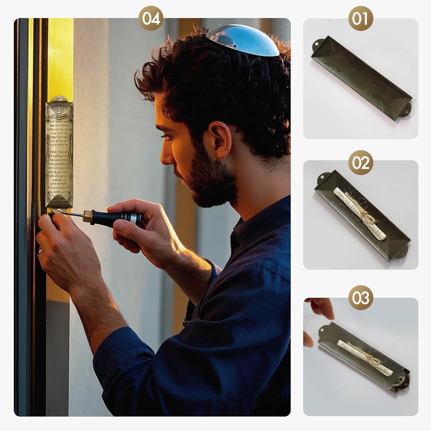 Durable Mezuzah Set of 5 Gold Metal Scrolls for Door