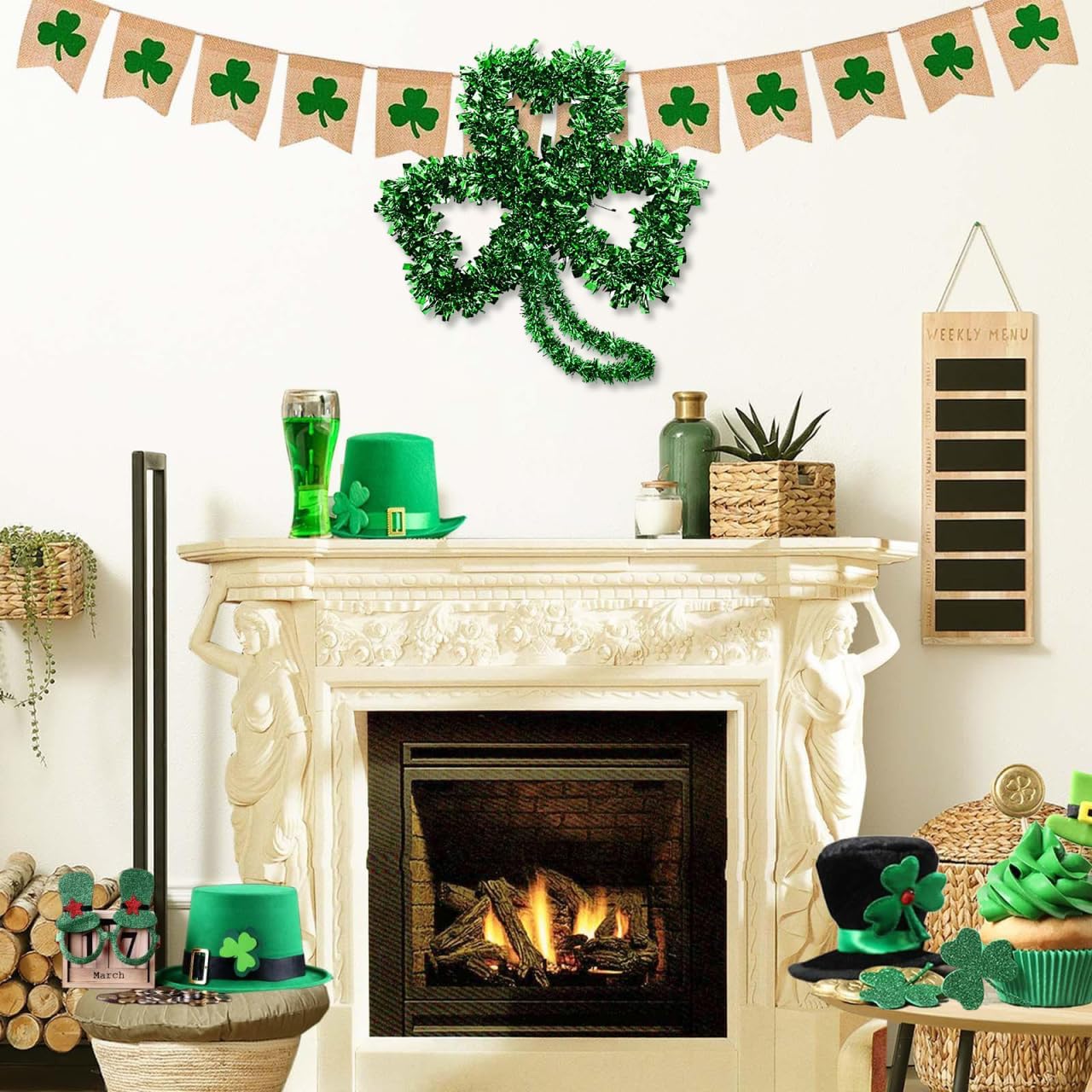 St Patrick Day Shamrock Wreath Frame 2pcs Iron DIY Hoop for Wall and Door Decoration