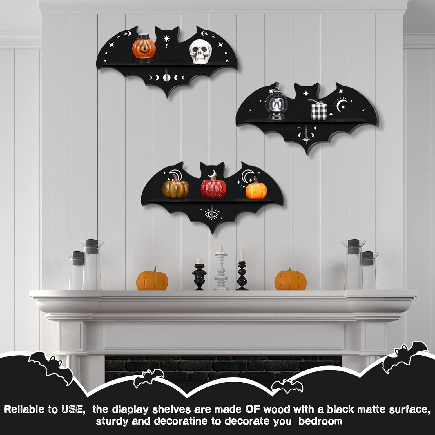 Geetery 3 Pcs Floating Black Bat Shelf Gothic Decor