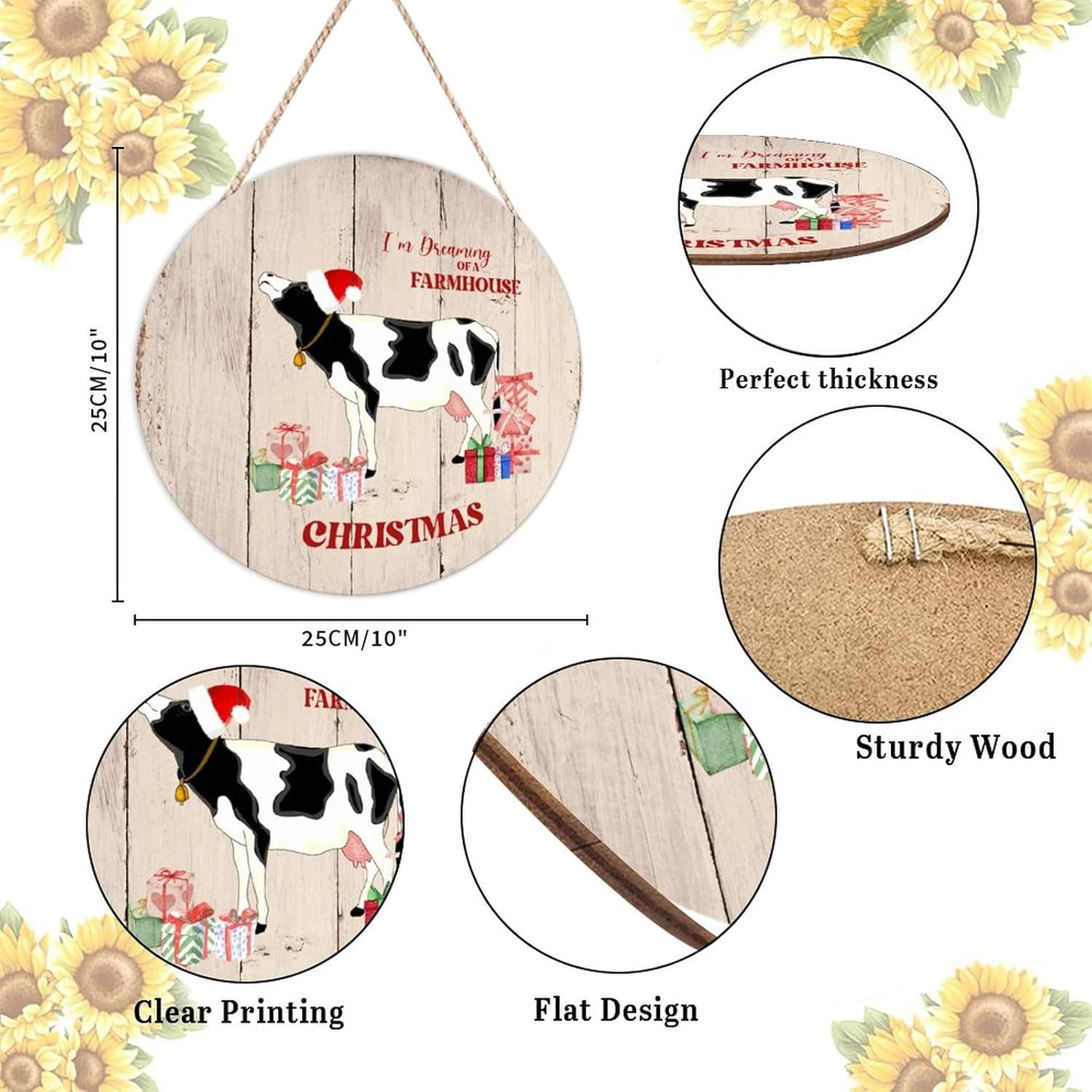 Farmhouse Door Hanger with Farm Animal Design 10x10in Wood Sign