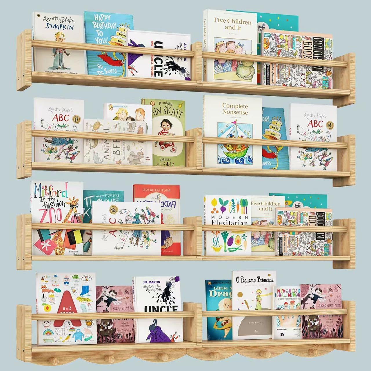 34 Inch Floating Bookshelf with 6 Hooks and Storage