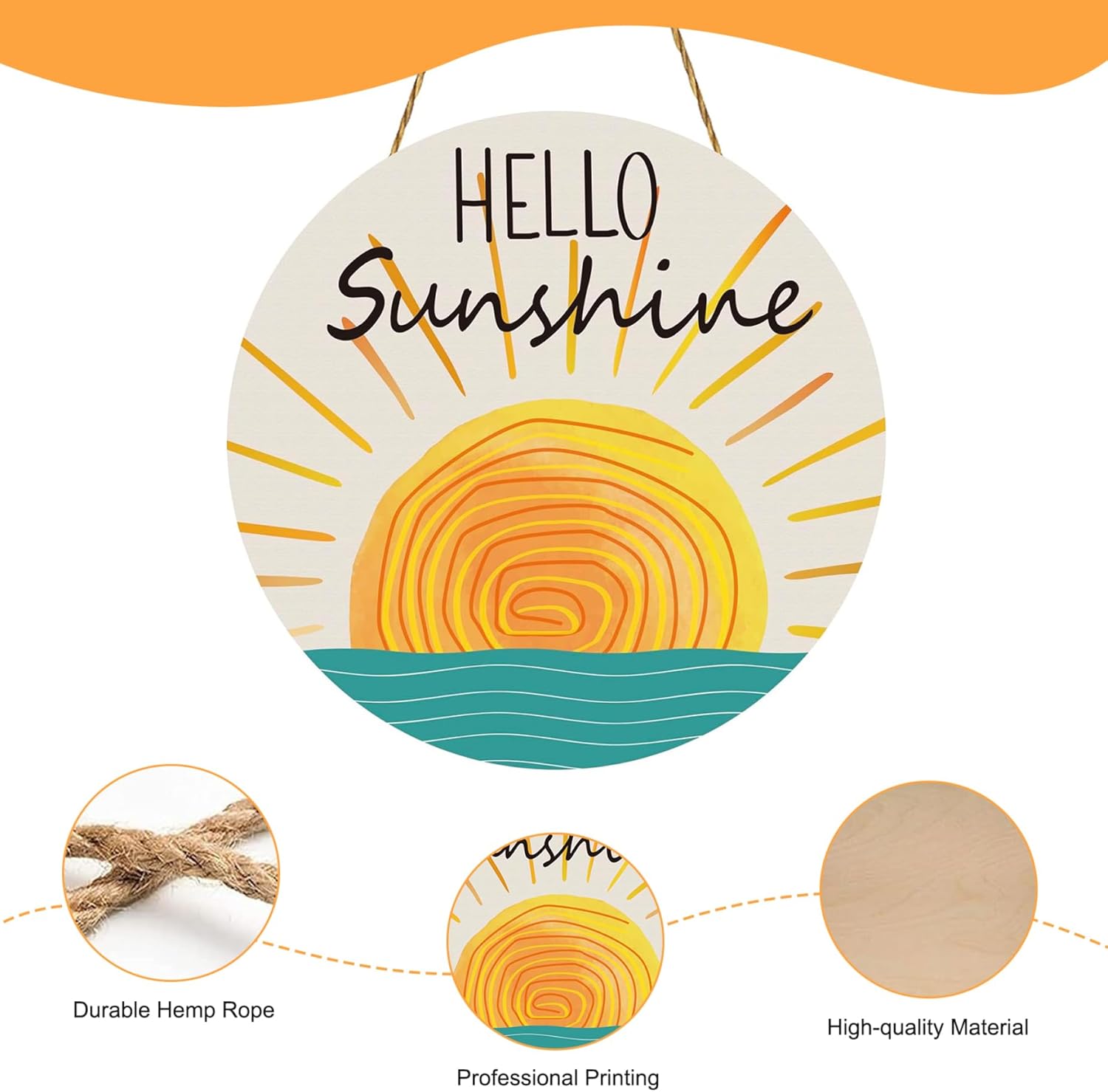 Summer Door Wreath 12x12 Wood Hello Sunshine Decor