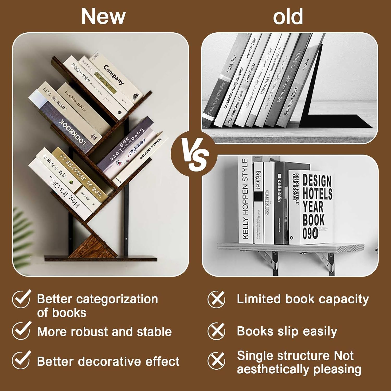 BESHIGH 5 Tier Tree Bookshelf Wall Mount