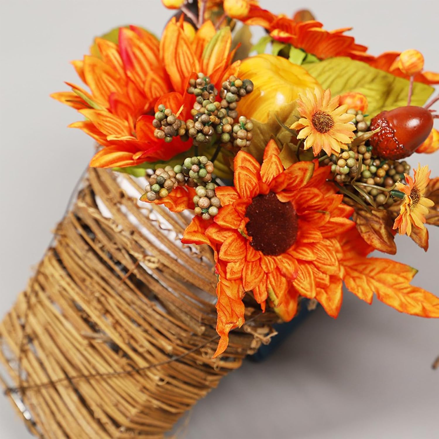 Thanksgiving Door Wreath with Sunflowers Pumpkins and Berries