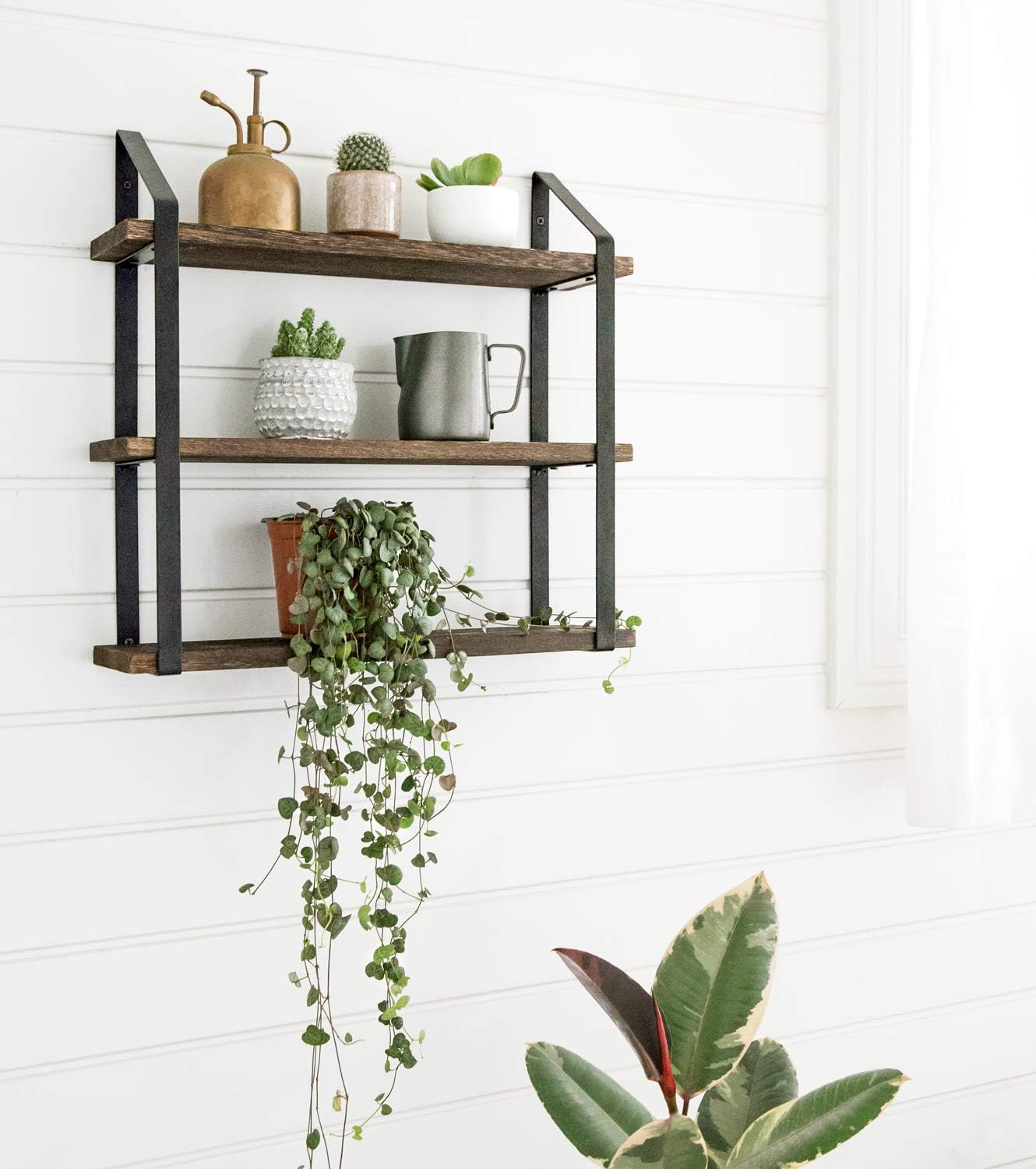 Mkono 3 Tier Floating Wall Shelf 17 Inch Rustic
