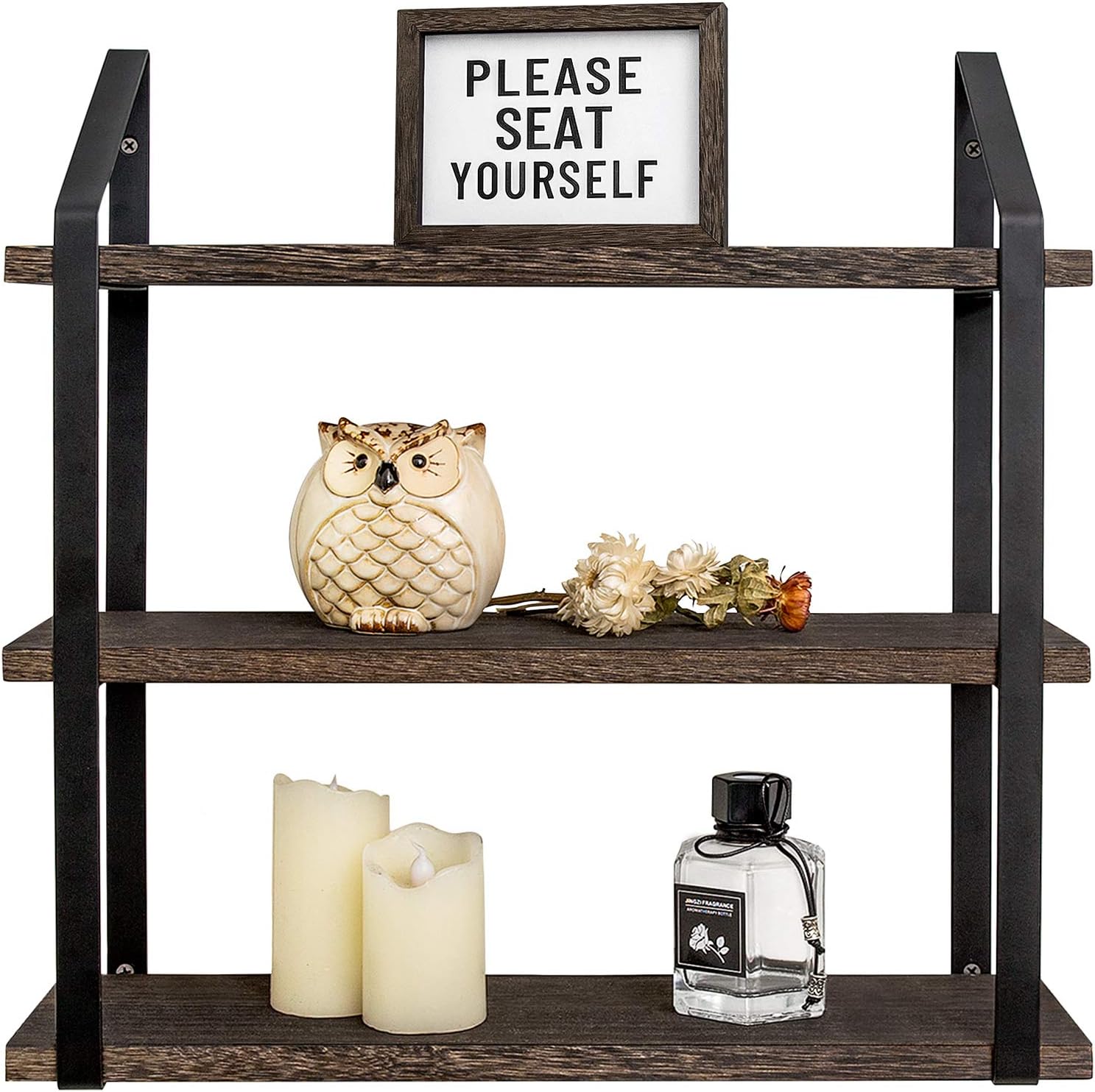 Mkono 3 Tier Floating Wall Shelf 17 Inch Rustic