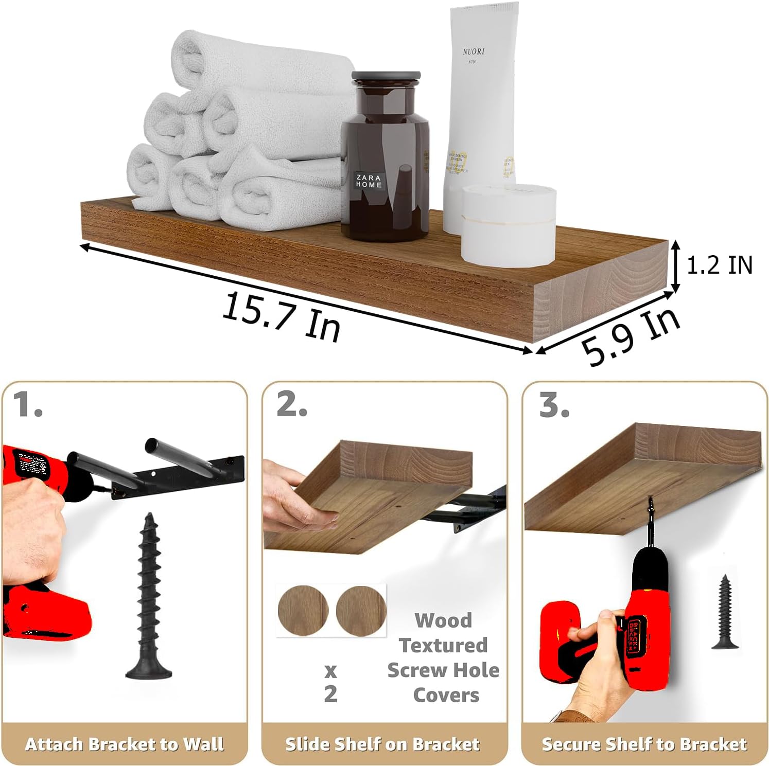 IAE Walnut Floating Wall Shelves Set of 2 16 Inch
