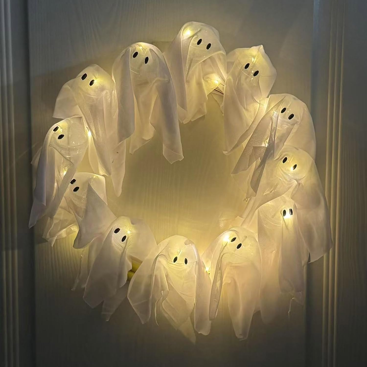 Spooky Light-Up Ghost Wreath for Front Door