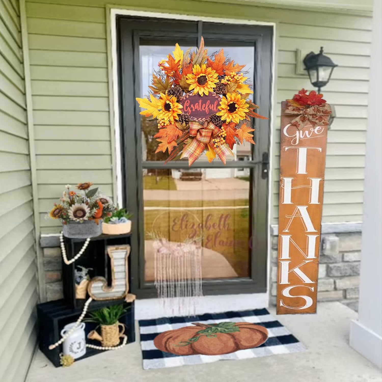 20 Inch Autumn Sunflower Front Door Wreath
