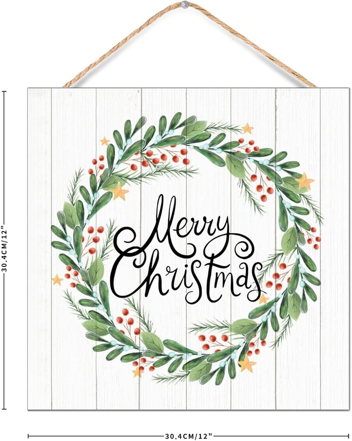 Winter Door Hanger Wreath Wooden Sign 12x12in