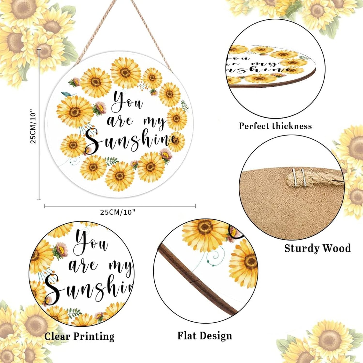 Farmhouse Front Door Hanger Vintage Sunflower Wreath Bee Wood Sign