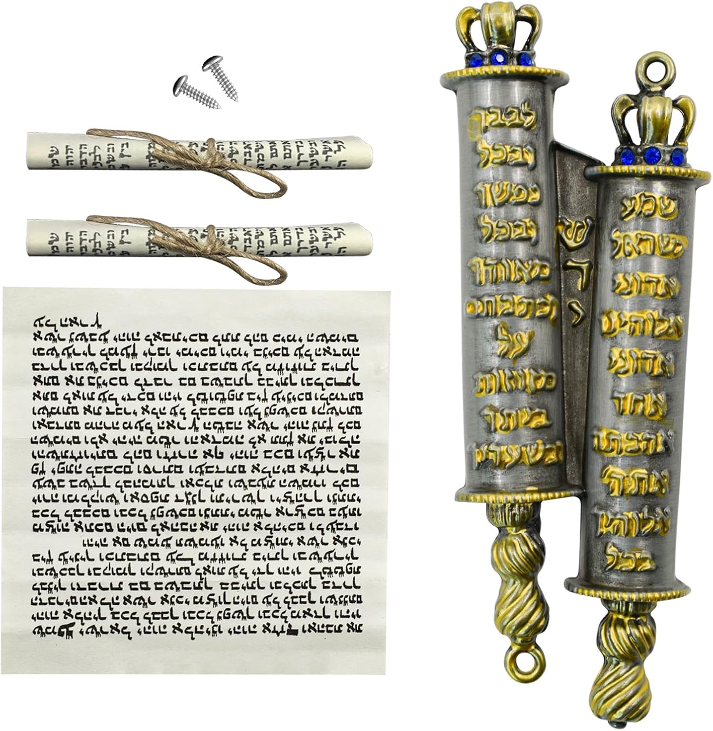 MrMrKura Gold Metal Mezuzah with 2 Scrolls