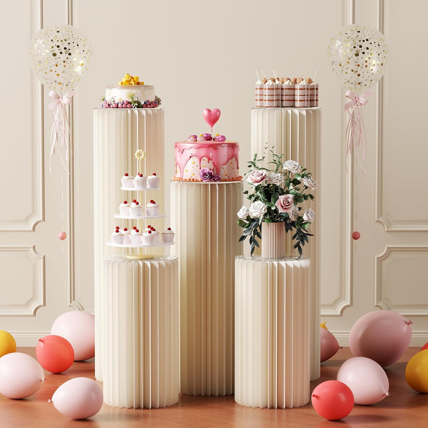HeiMma 5 Pack White Cylinder Pedestal Stands for Party Displays
