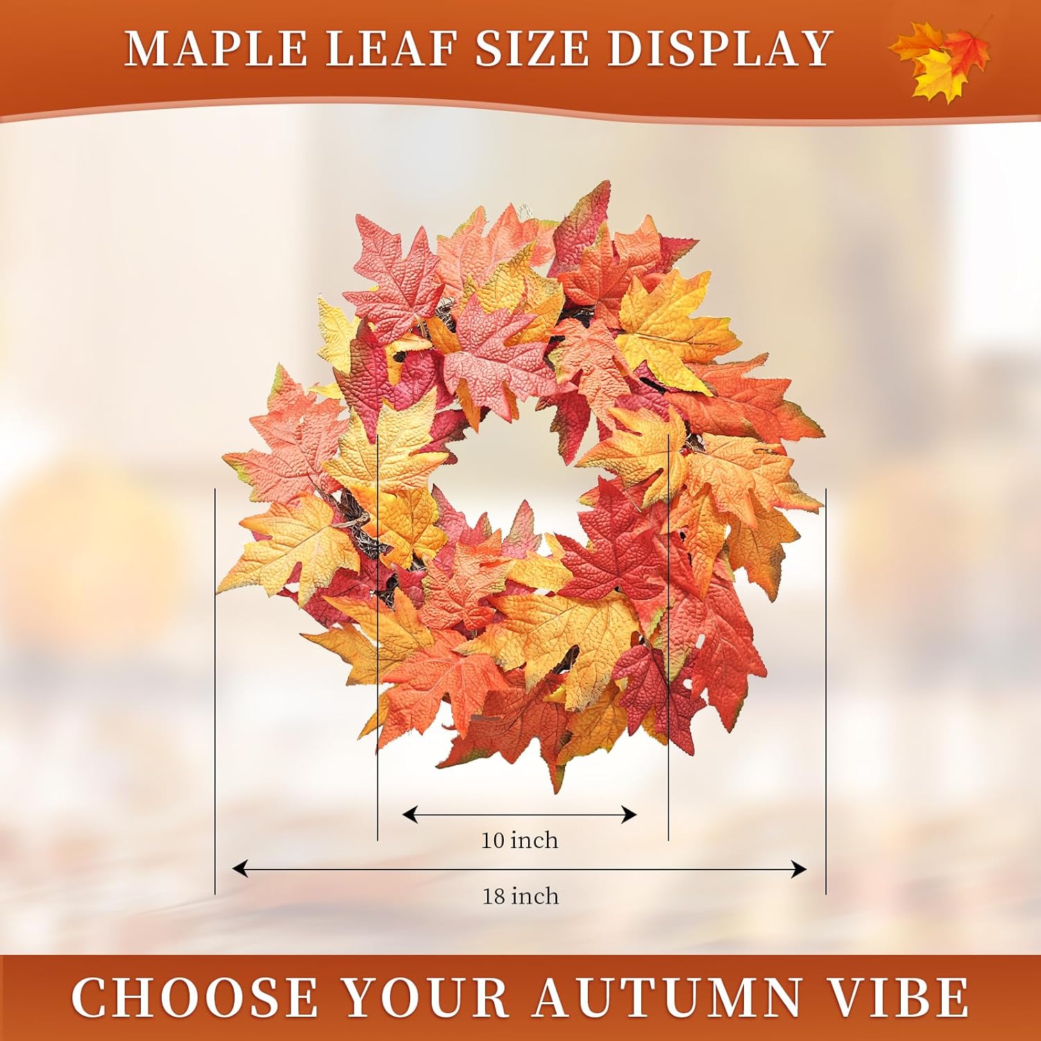 Artificial Fall Wreath for Front Door - 18 Inch Maple Leaf Autumn Decor