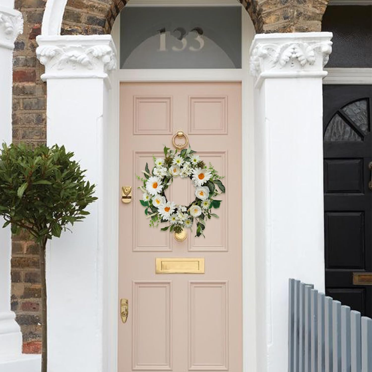 18 Inch Spring Summer Artificial Flower Wreath for Front Door