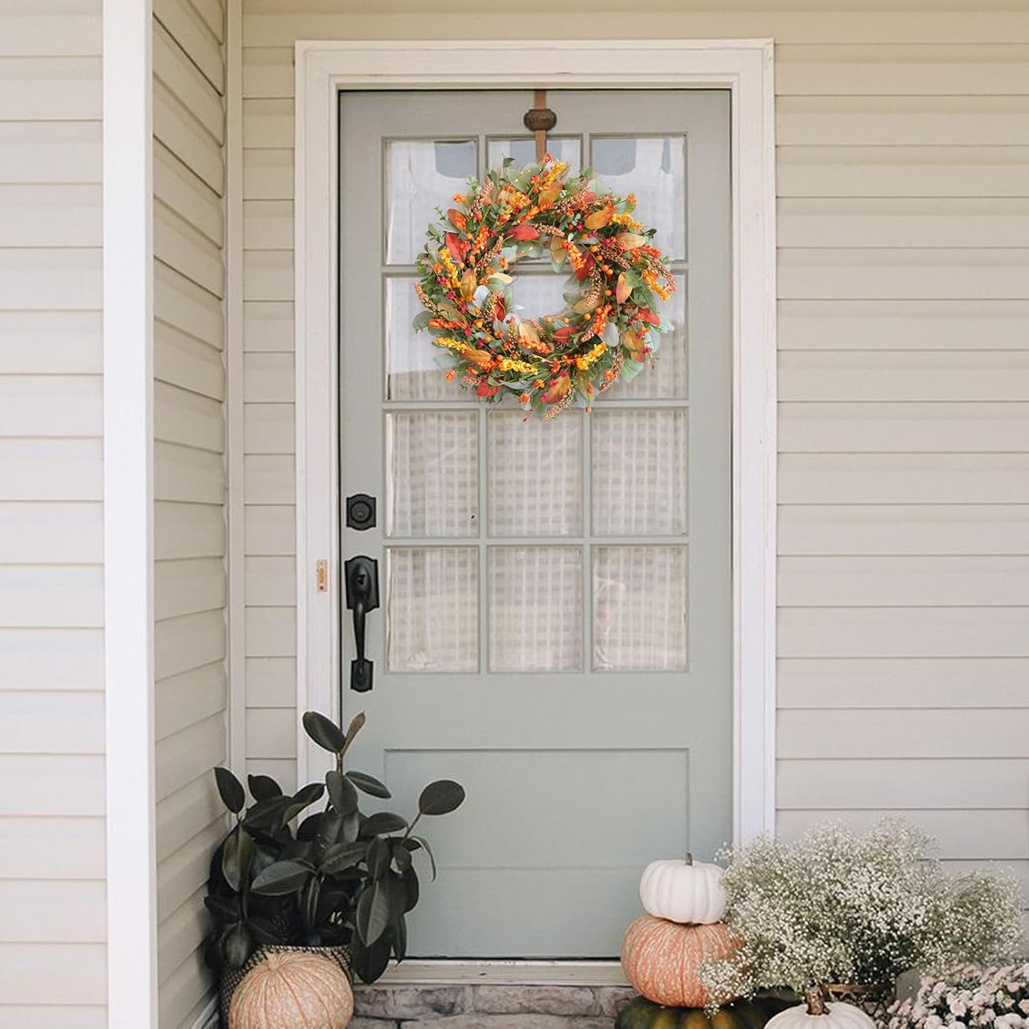 TEMPUS 22 Inch Artificial Fall Wreath for Front Door