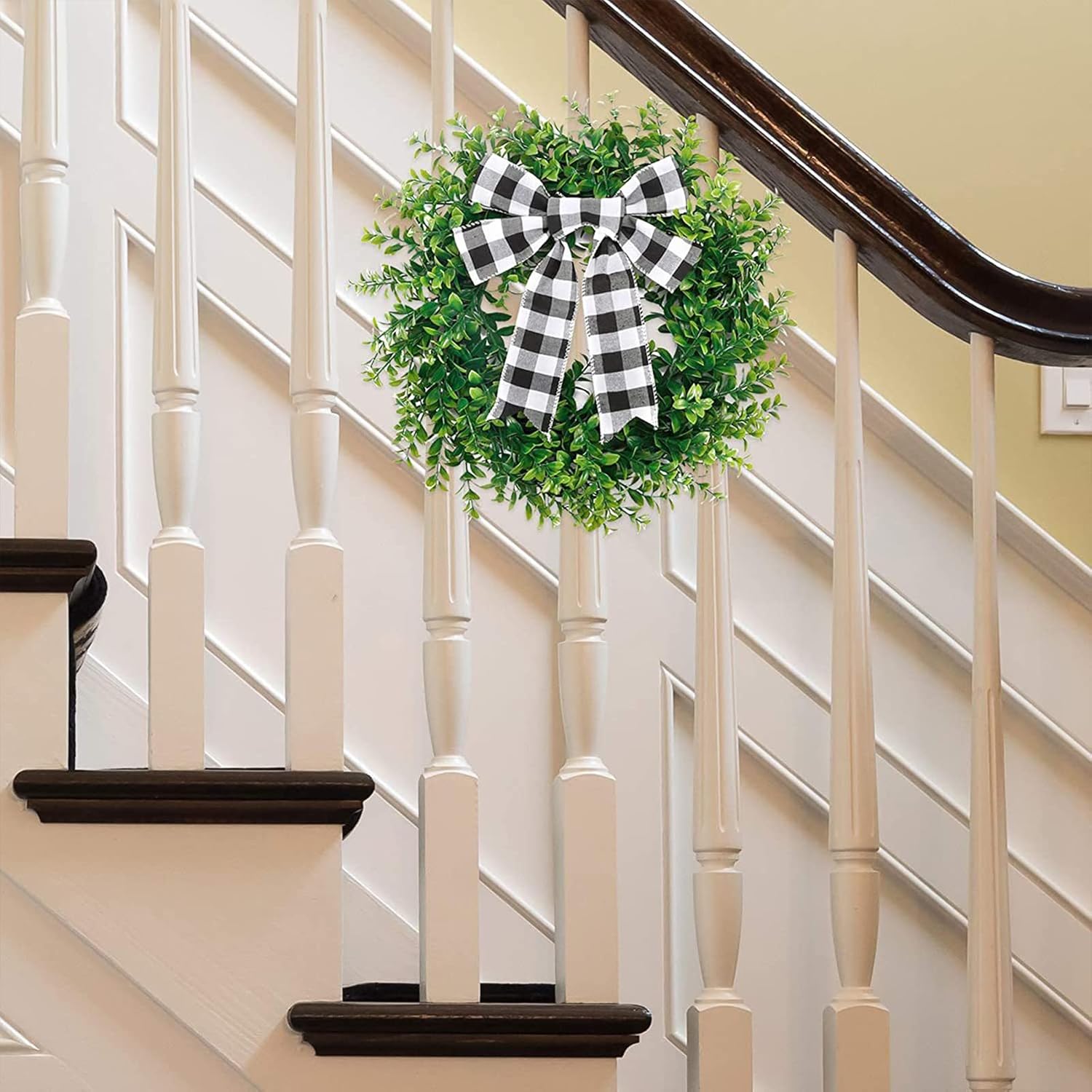Belupai 157in Black White Plaid Bow Garland Wreath