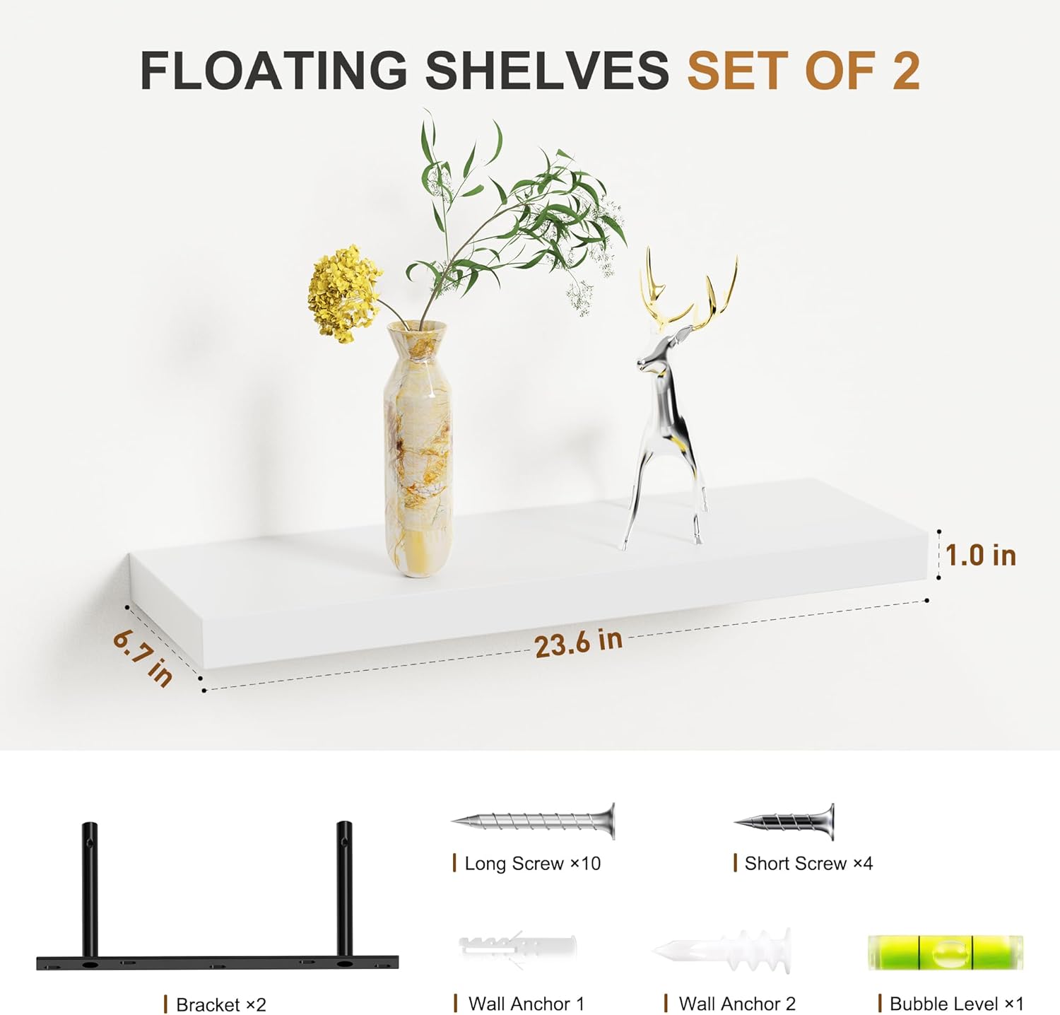 Bellsal Floating Shelves for Wall Set of 2 White Engineered Wood