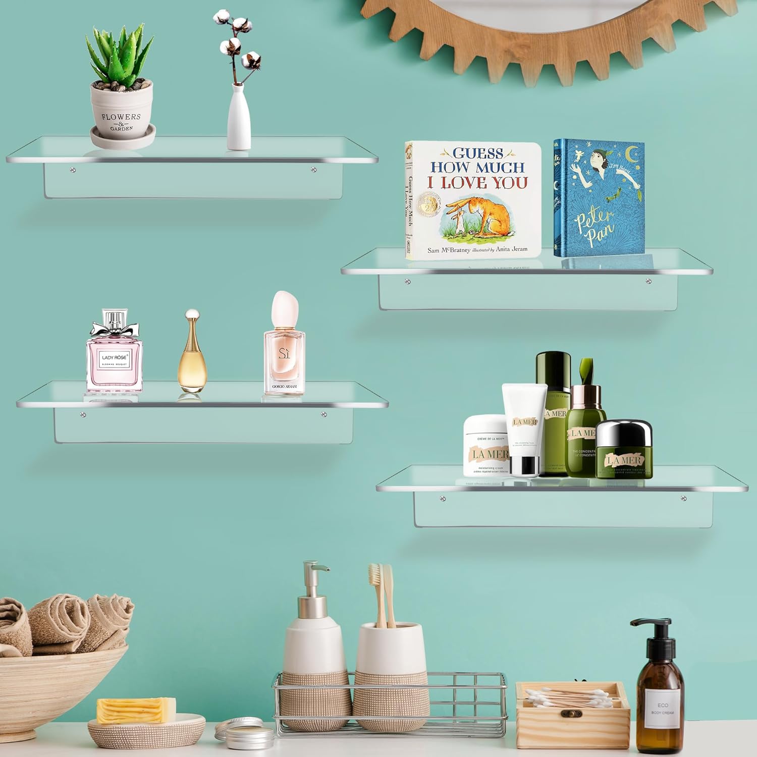 12 Inch L-Shaped Acrylic Floating Shelf 2 Pack