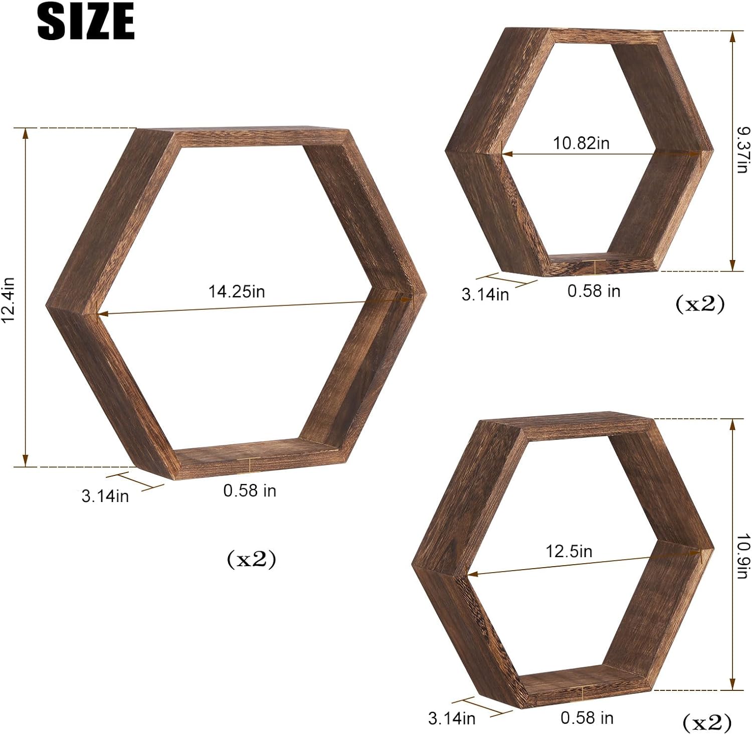 Novimango Hexagon Floating Shelves Set of 6 Rustic Brown
