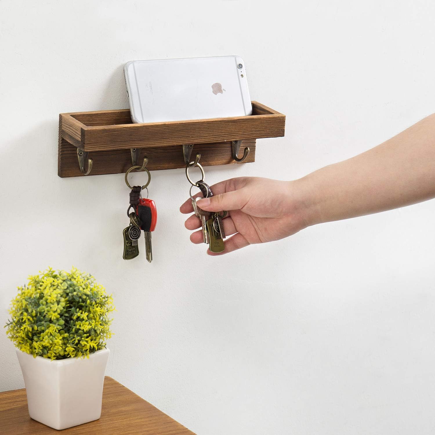 MyGift 10 Inch Floating Wall Shelf with Hooks
