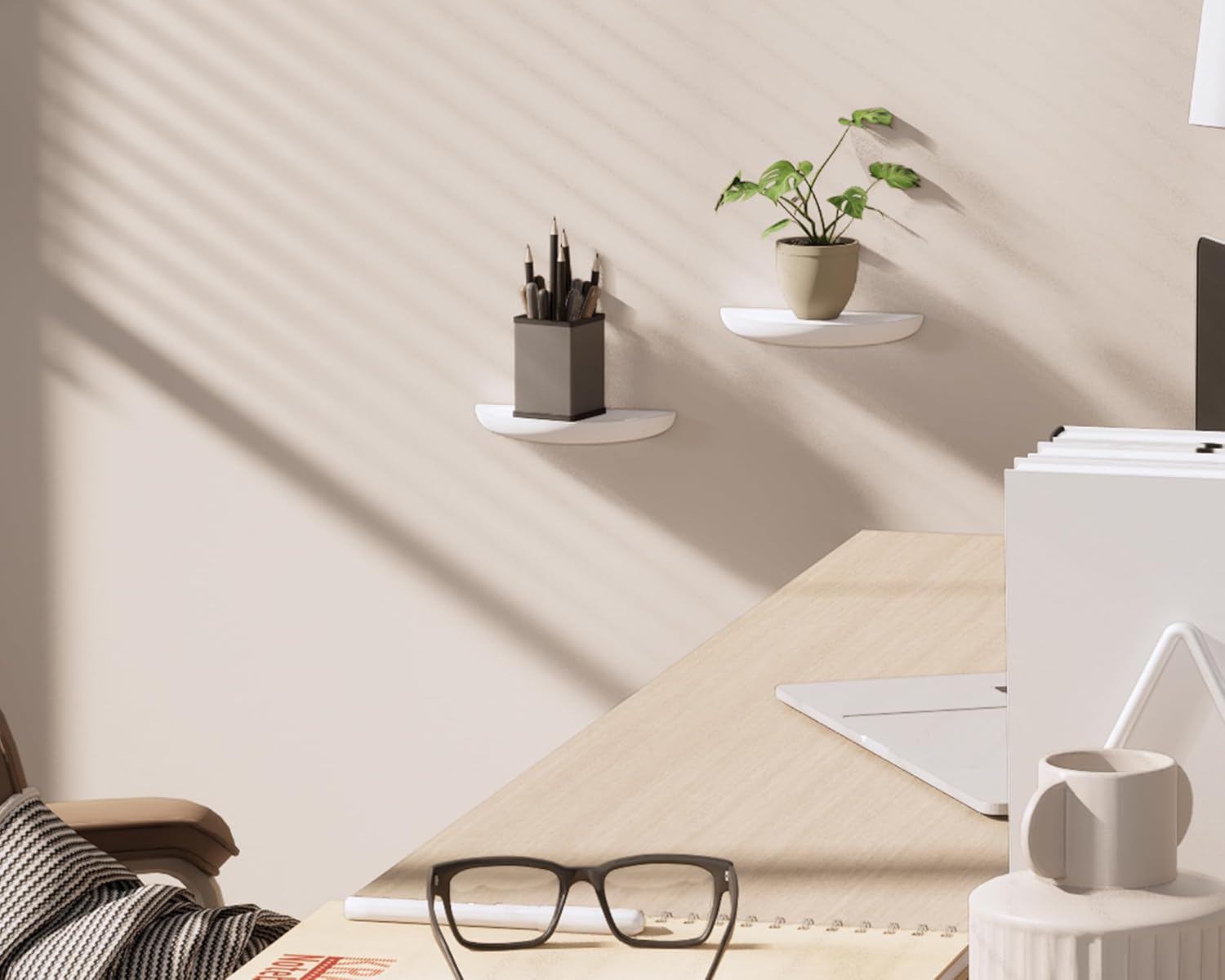 Solid Wood Half Round Floating Wall Shelves Elegant White Shelves for Home Decor