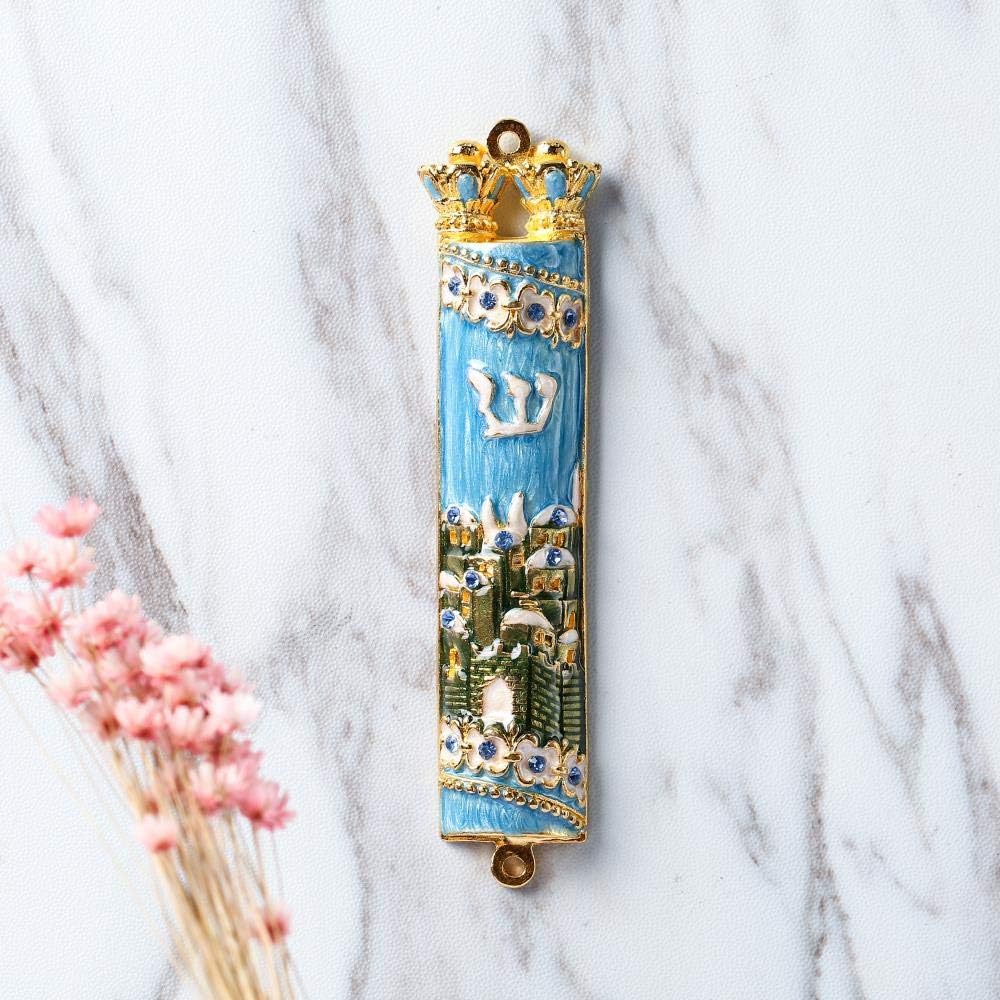 Matashi Hand Painted Mezuzah Gold Plated Jerusalem City Decor
