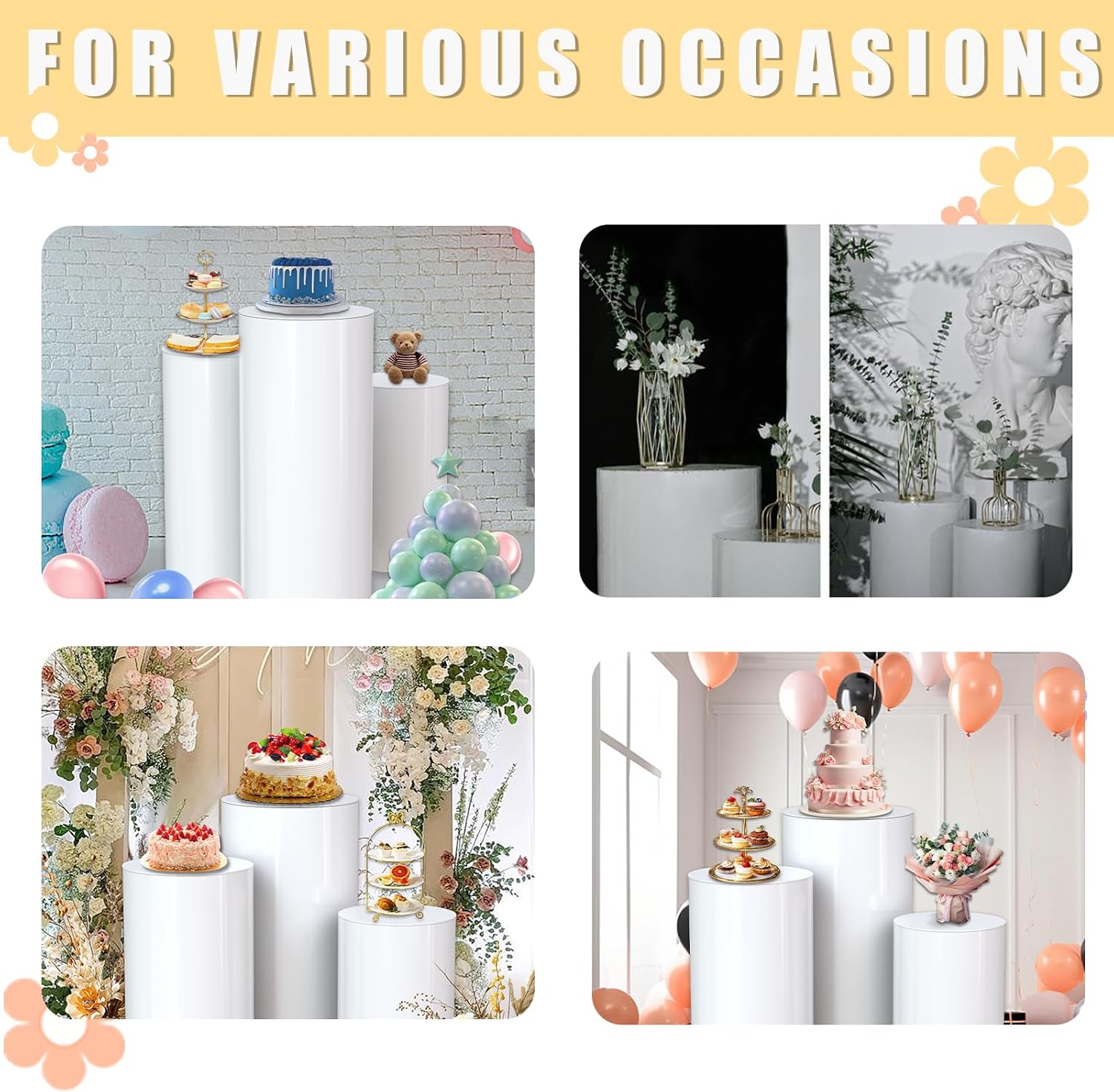 White Cylinder Stands 3pcs for Party Decor Events