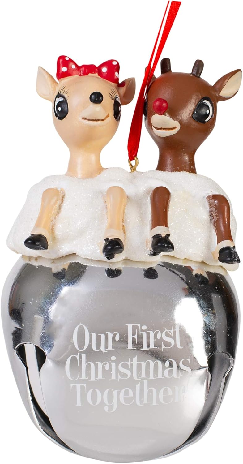 Rudolph and Clarice Holiday Bell Ornament Resin