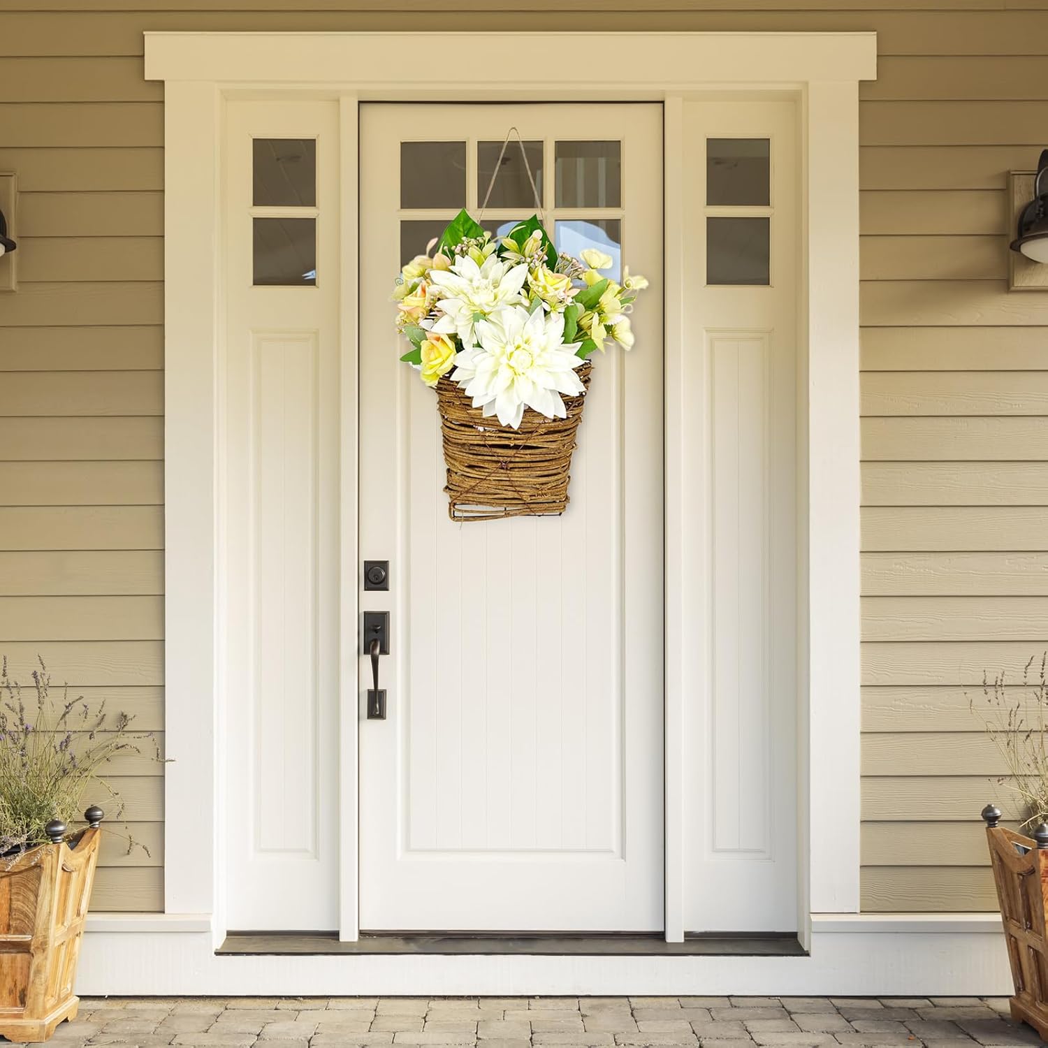 Cream Hydrangea Door Wreath Basket 2024 Wildflowers Front Door Decor