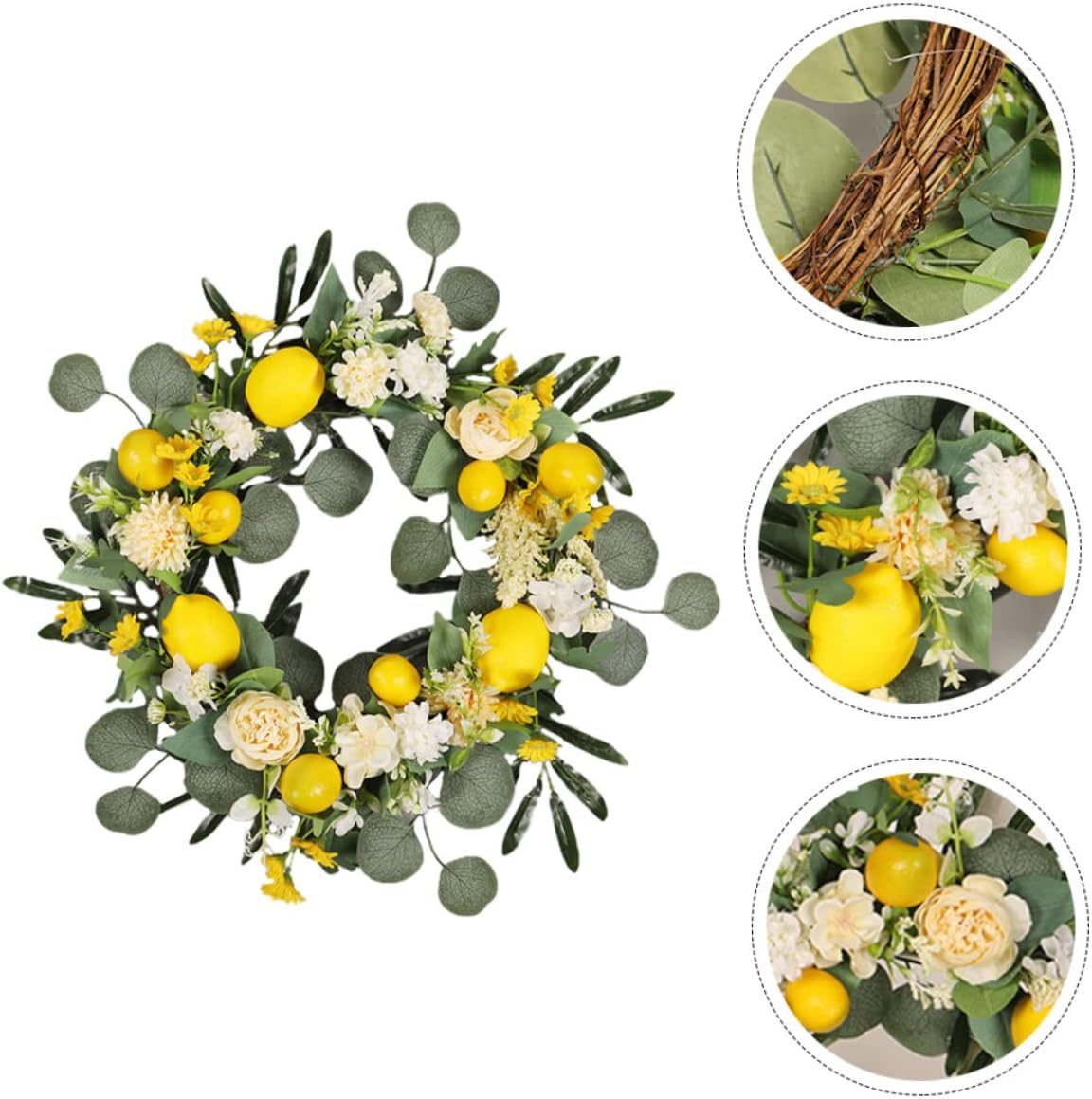 PRETYZOOM Realistic Lemon Flower Wreath for Front Door