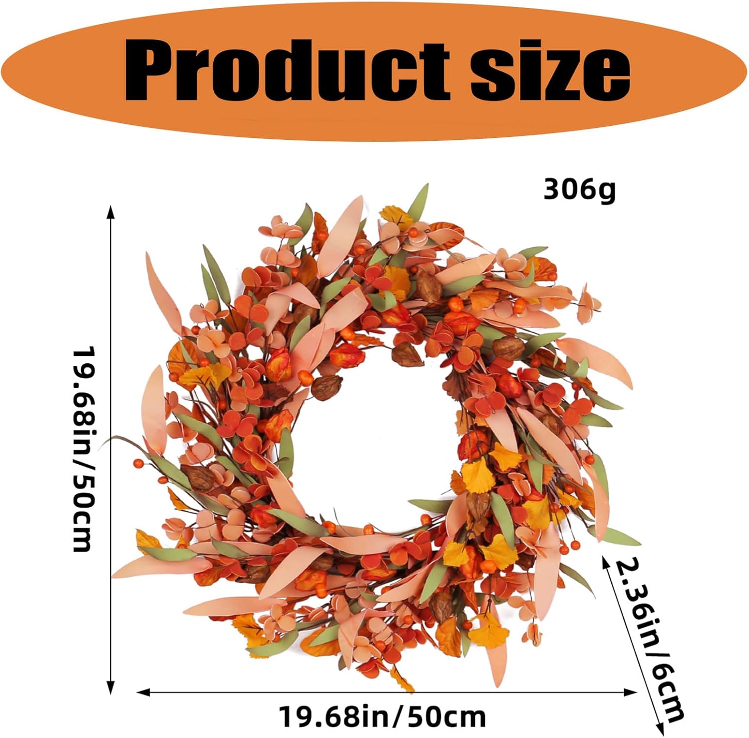 Artificial Wreath Door Hanger for Harvest Festival and Thanksgiving Decor