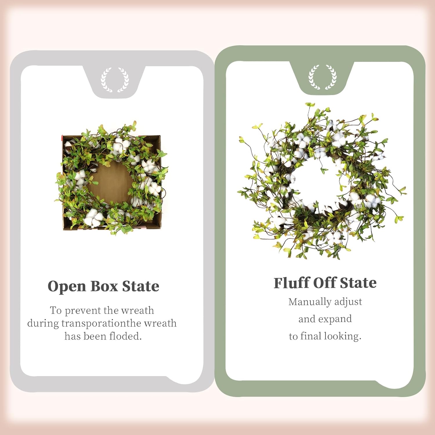 Idyllic Green Leaves and Cotton Wreath for Front Door