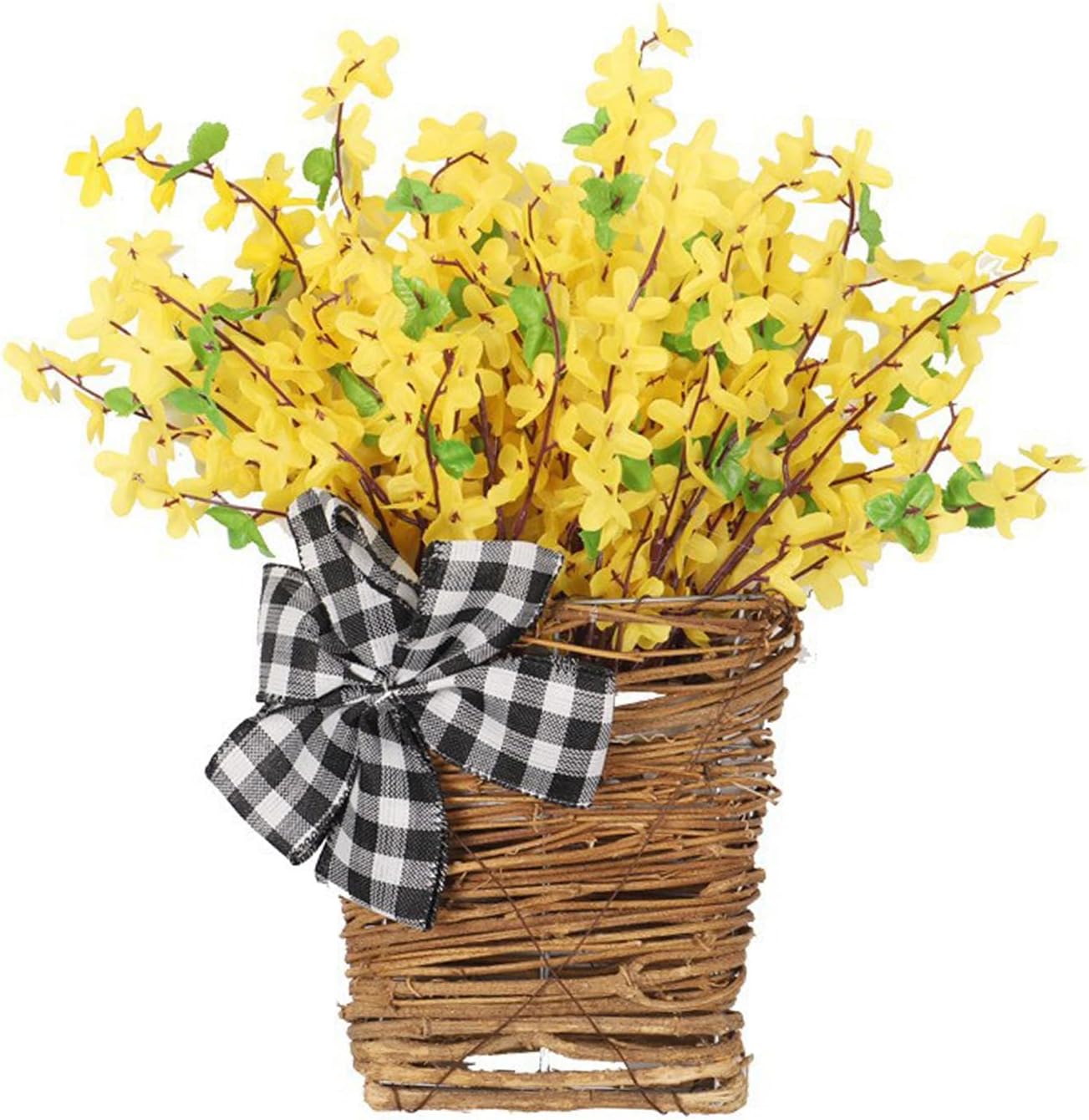 Artificial Forsythia Door Wreath Basket Spring Decor