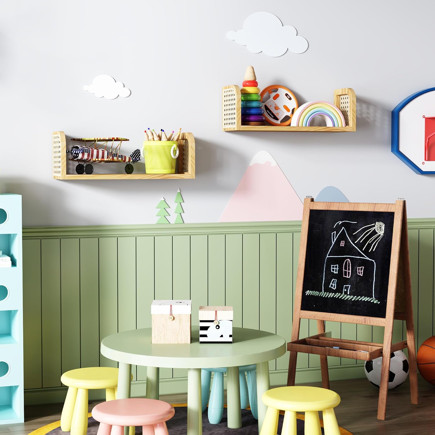 Rattan Shelf Set of 2 for Kids Room and Living Room