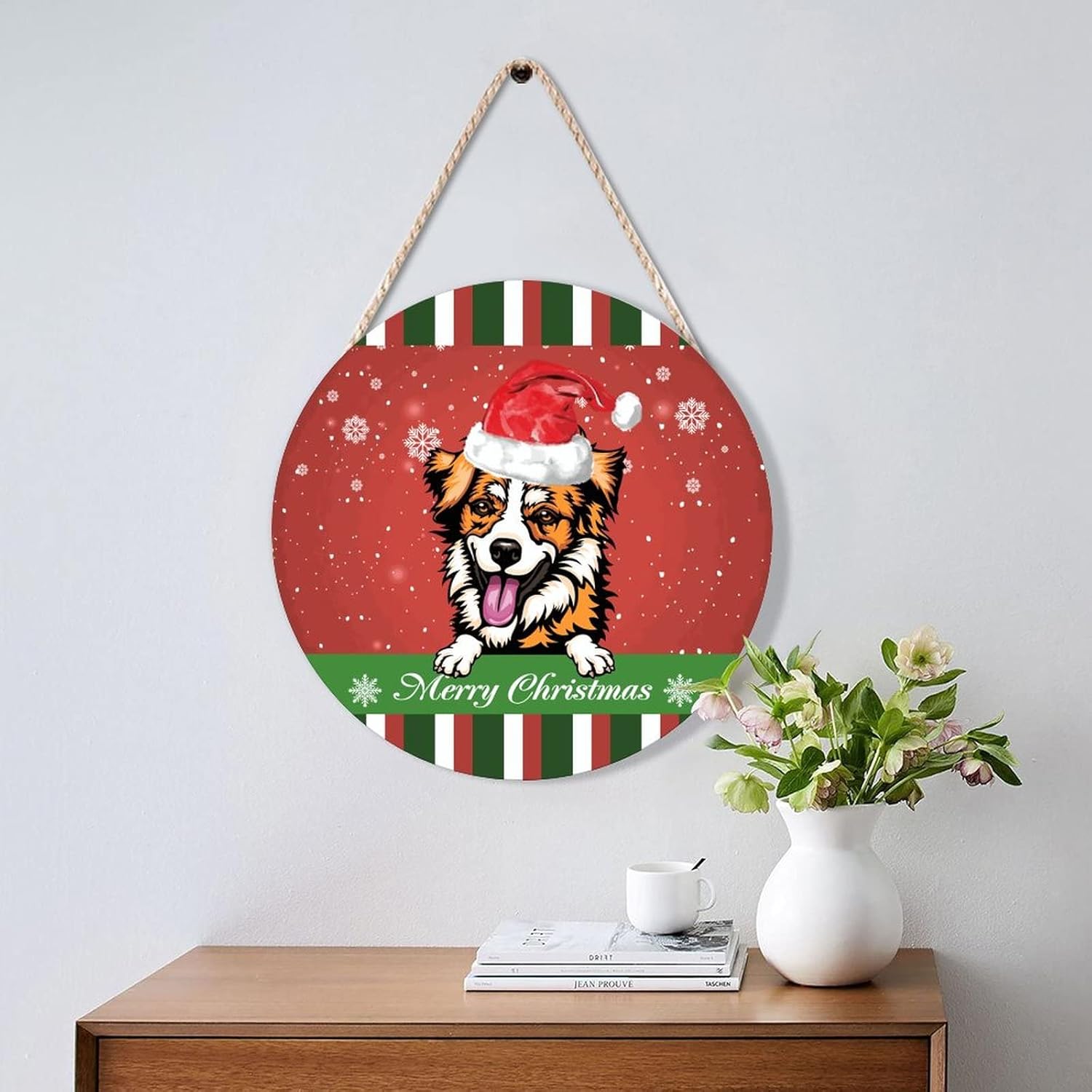 Farmhouse Door Hanger with Red Snowflake Christmas Design