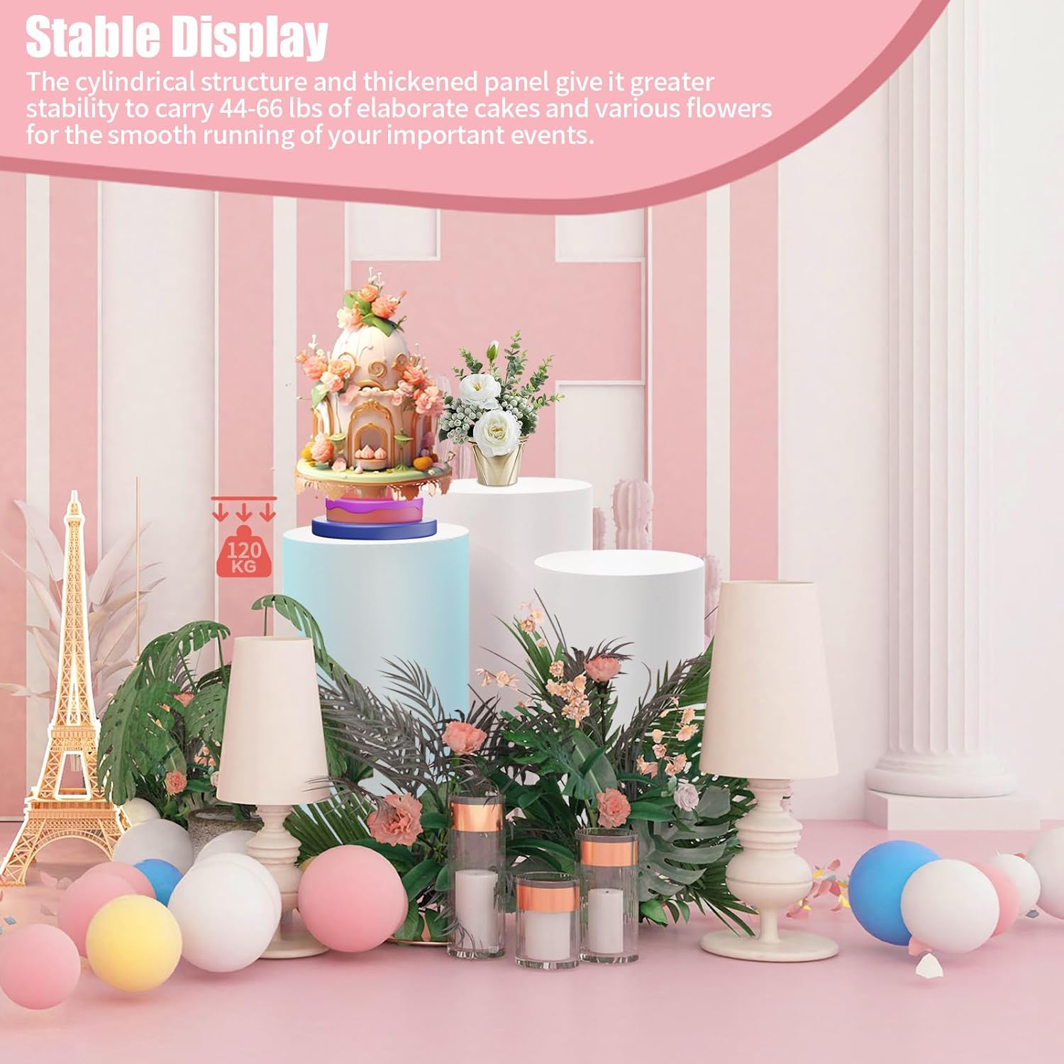 3 Pcs Round Cylinder Pedestal Stands for Party Decoration