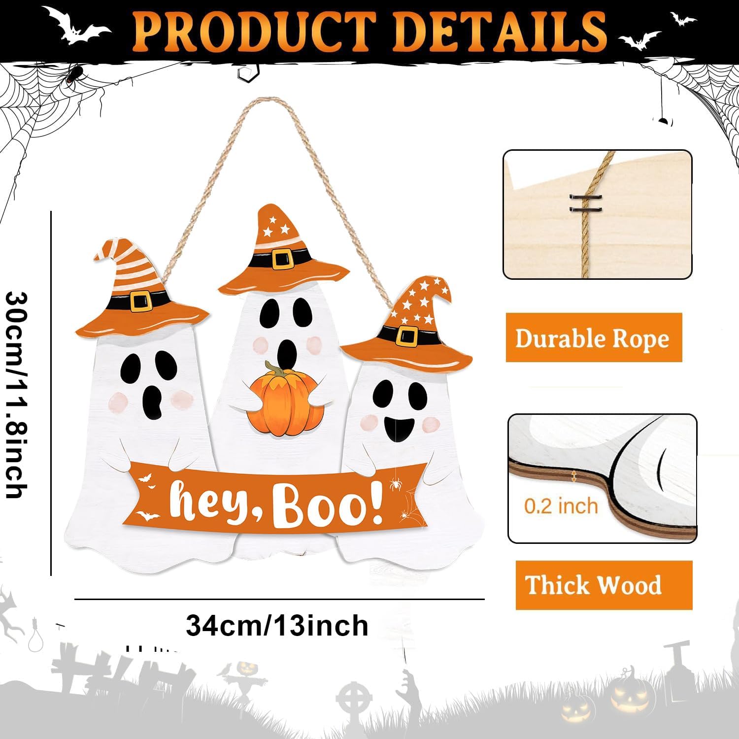 Halloween Ghost Door Sign Wooden Welcome Wreath