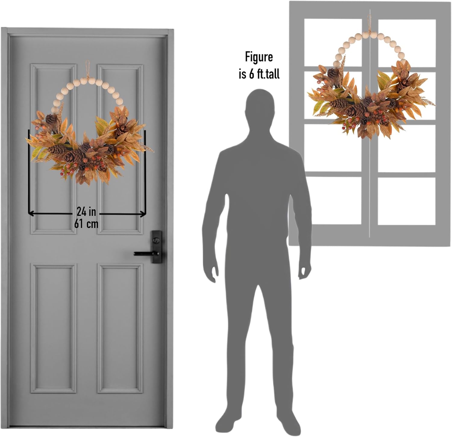 24 Inch Beaded Fall Wreath for Front Door
