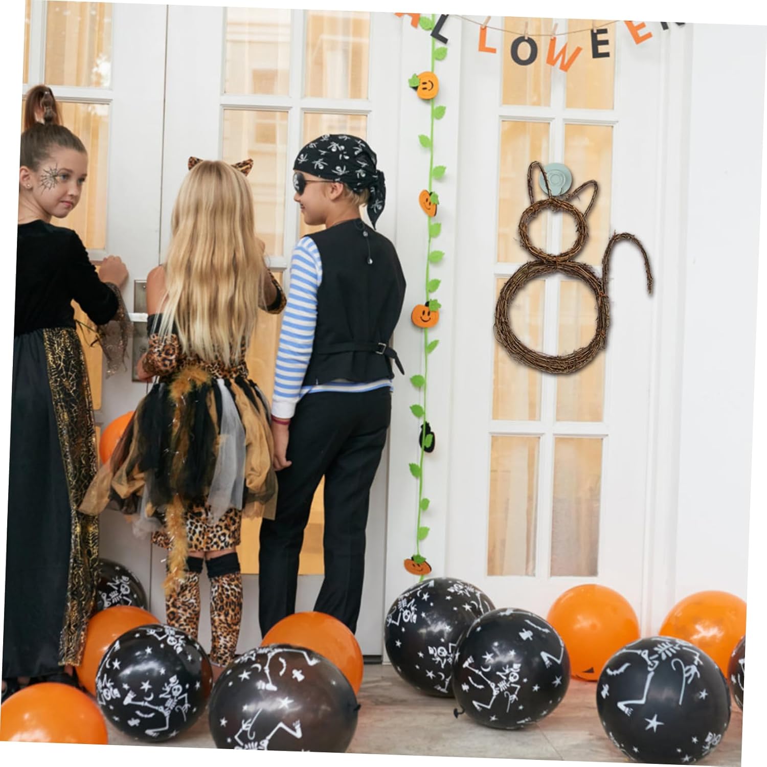 SOLUSTRE Halloween Cat Wreath Garland Pendant for Door and Wall Decor